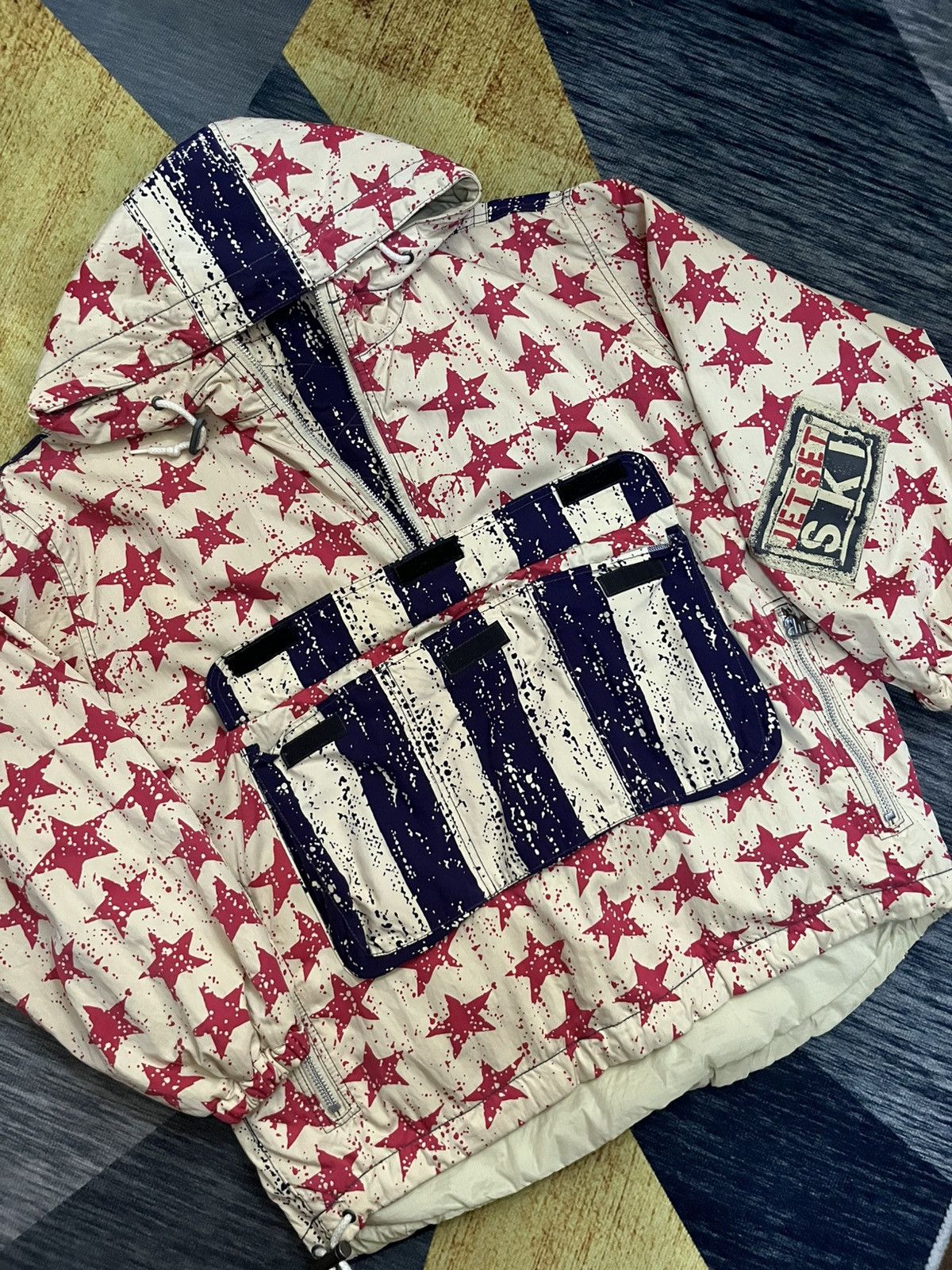 JET SET 1990s all over printed usa flag anorak #H2 Size US M / EU 48-50 / 2 - 4 Thumbnail