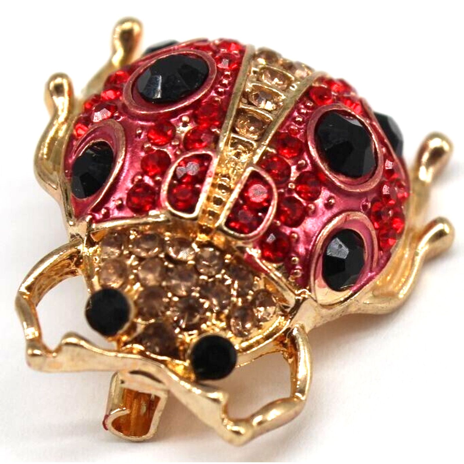 Other Red Black Champagne Rhinestone Lady Bug Brooch •Goldtone •1" Size ONE SIZE - 2 Thumbnail
