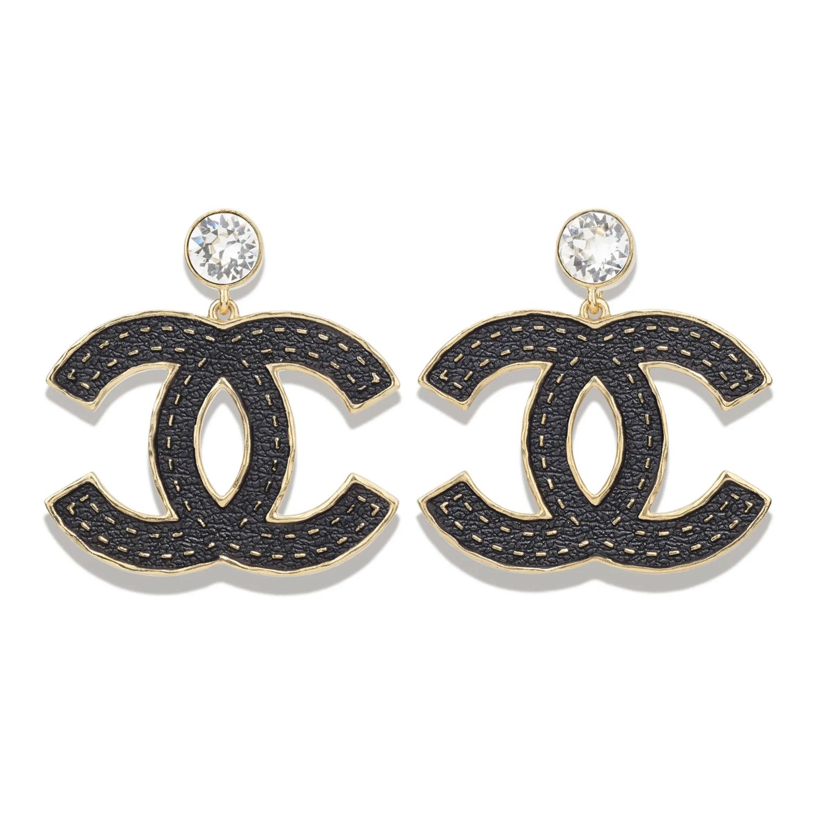 Chanel Chanel Gold Crystal Clip On Dangle Drop Statement Earrings Size ONE SIZE - 1 Thumbnail