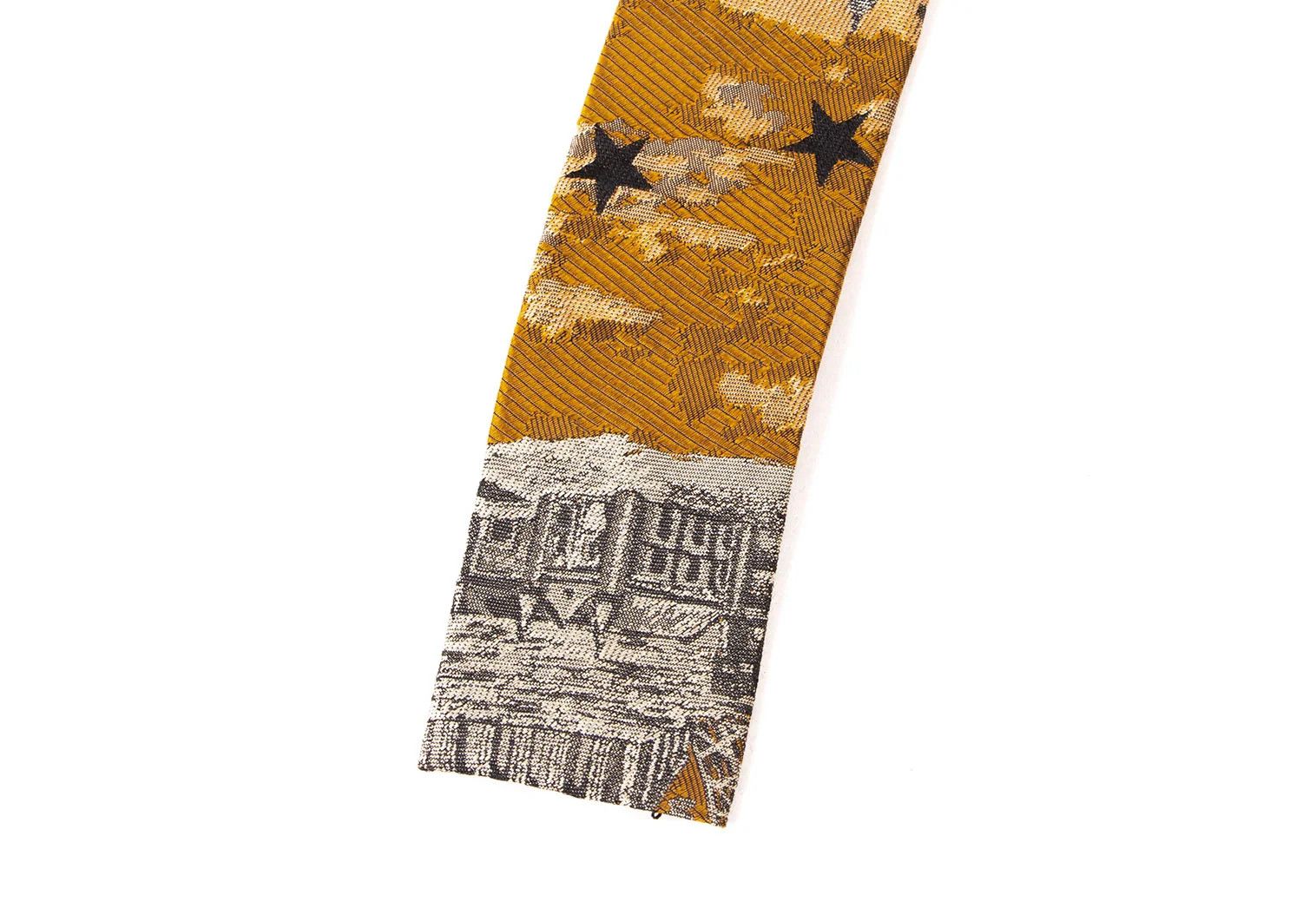 Jean Paul Gaultier Eiffel Tower Jacquard Square Silk Tie in Yellow-Grey Size ONE SIZE - 4 Thumbnail