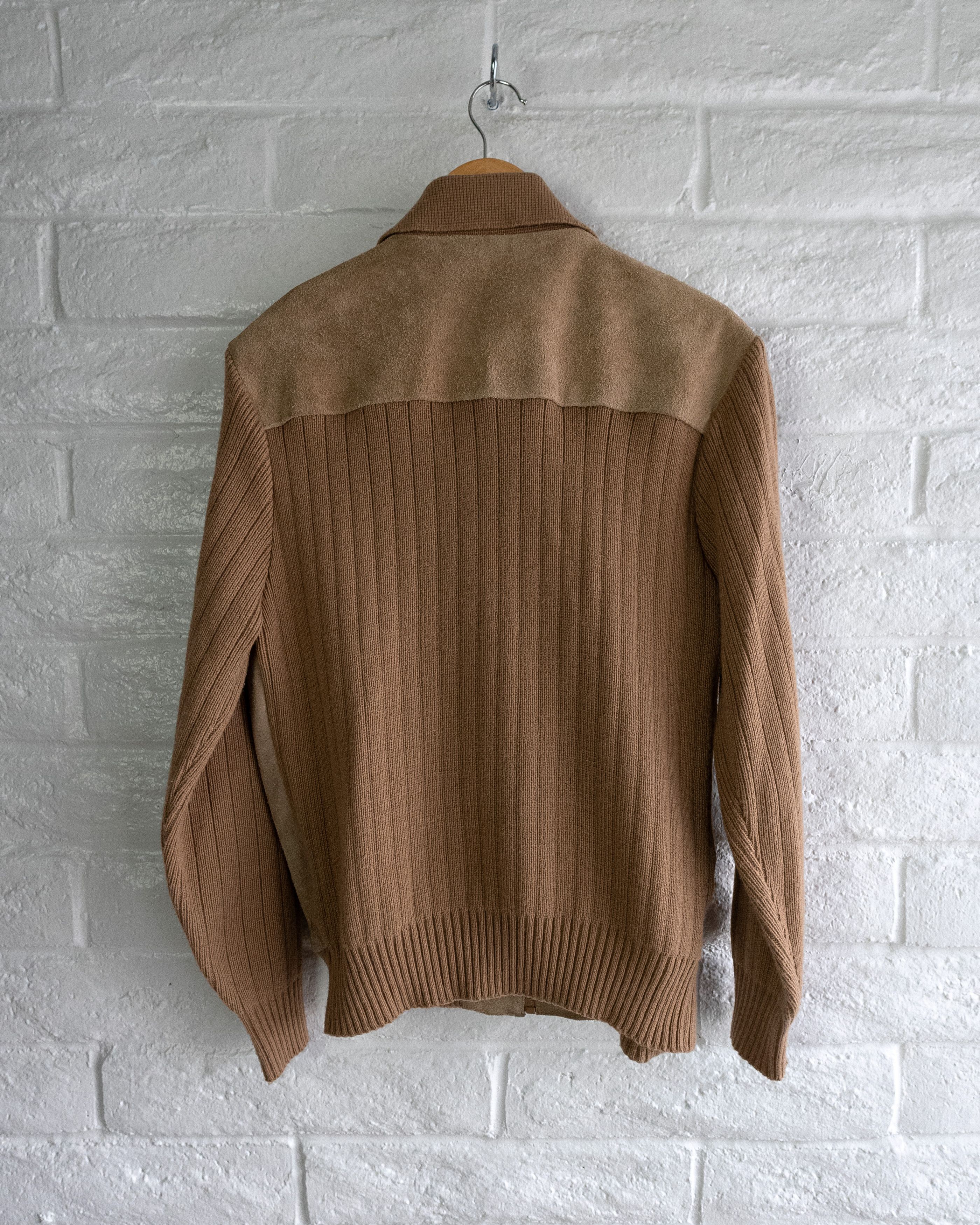Vintage Vintage 1980s Cowhide Suede Sweater Jacket Tan Knit Hippie Size US L / EU 52-54 / 3 - 6 Thumbnail