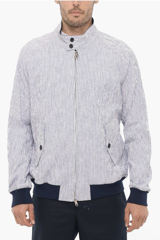 image of Baracuta Striped Lightweight Jacket With Zip Closure in Blue, Men's (Size XS)