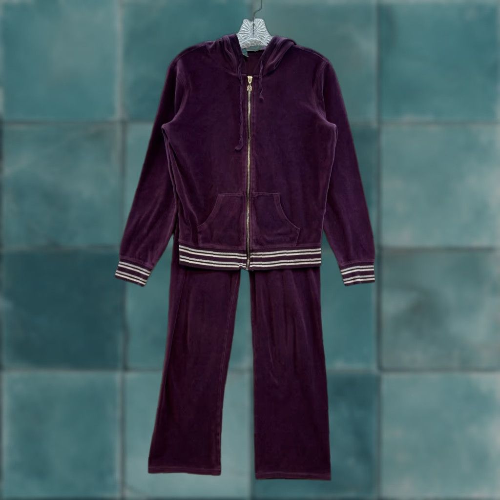 Victoria's Secret VINTAGE Victoria's Secret Tracksuit Y2K Velour Set M Medium Petite Short Purple Hoodie Jacket Pants Womens Size 32" / US 10 / IT 46 - 1 Thumbnail