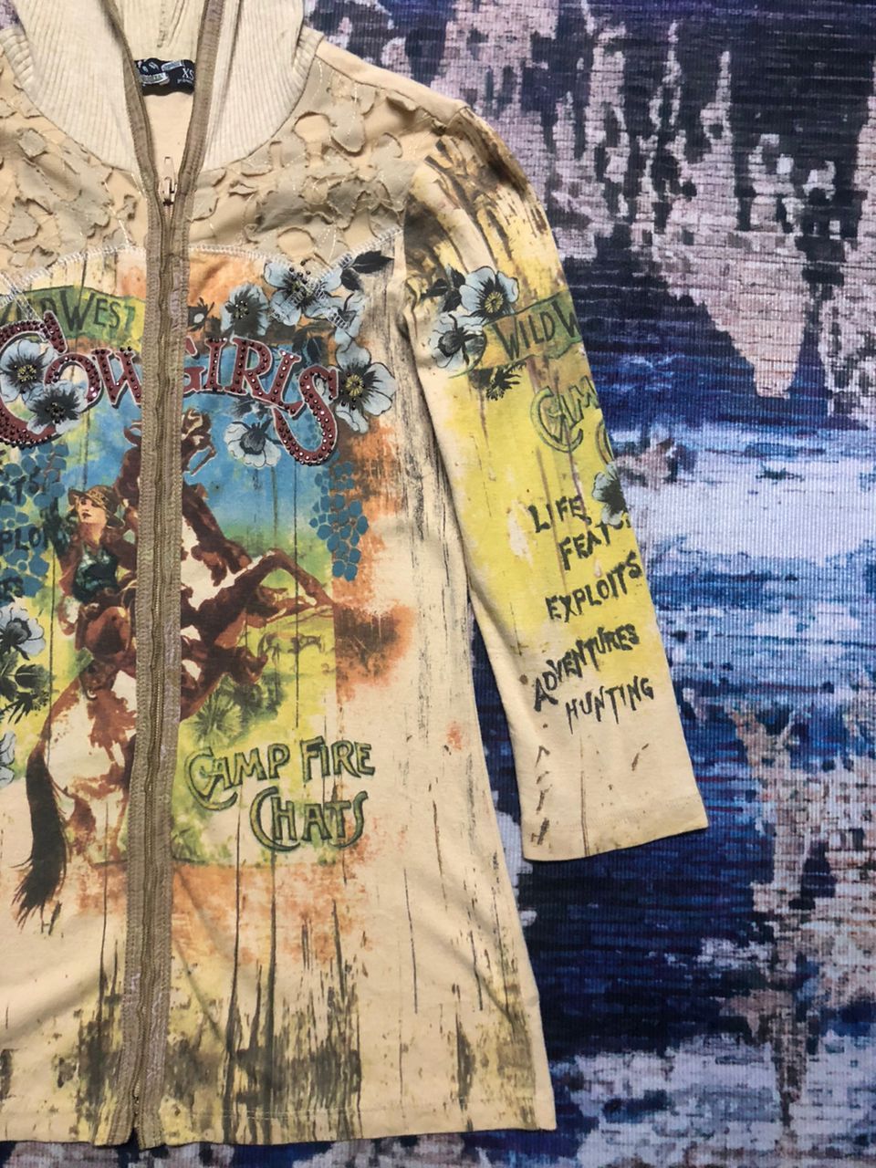 Cowboy Equipment Sugar Vanilla Cowgirl Over Print Hoodie Zipper Rare Size XS / US 0-2 / IT 36-38 - 6 Thumbnail