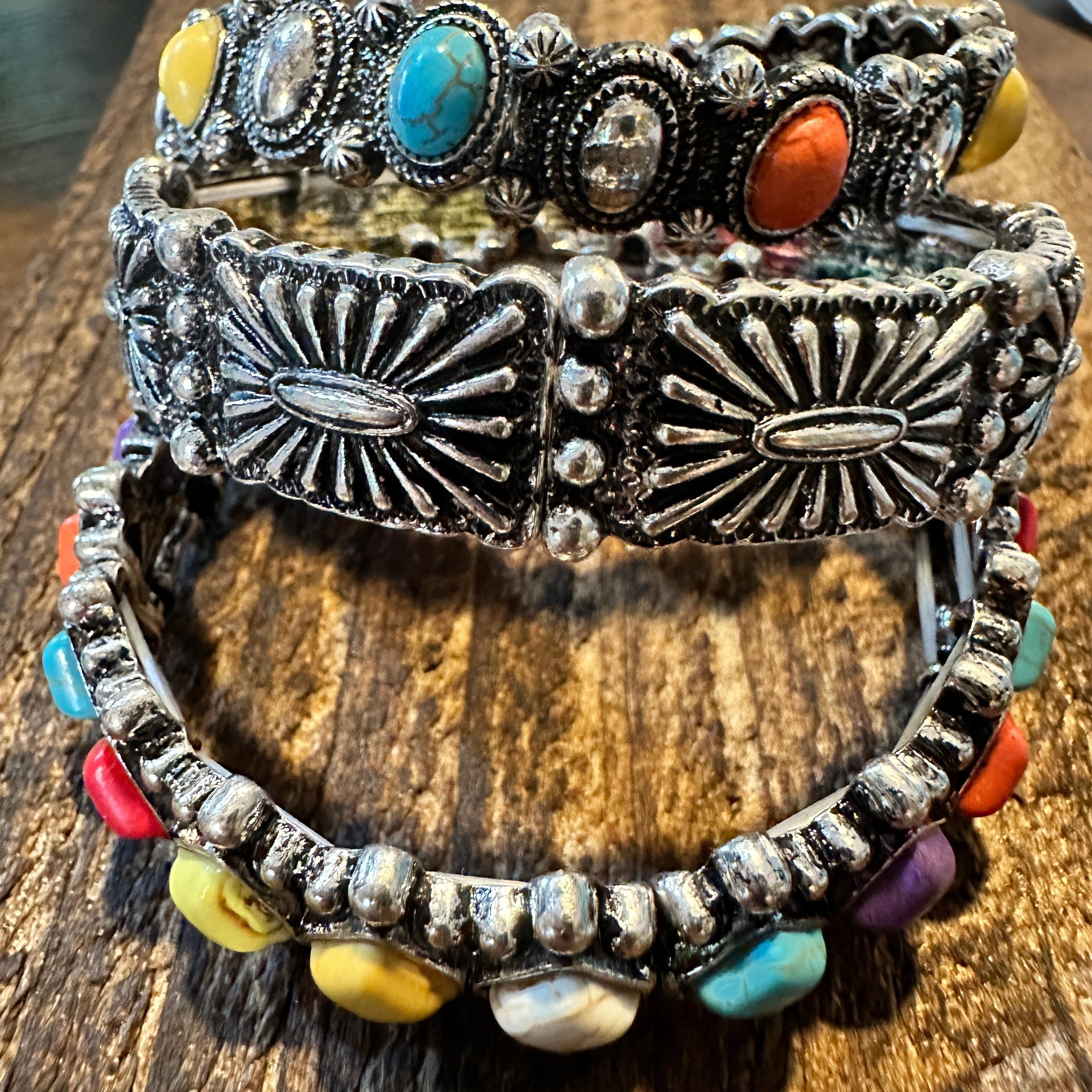 Other Boho Western Concho Bracelet, Navajo Pearl Beaded Stretch Cu Size ONE SIZE - 7 Thumbnail