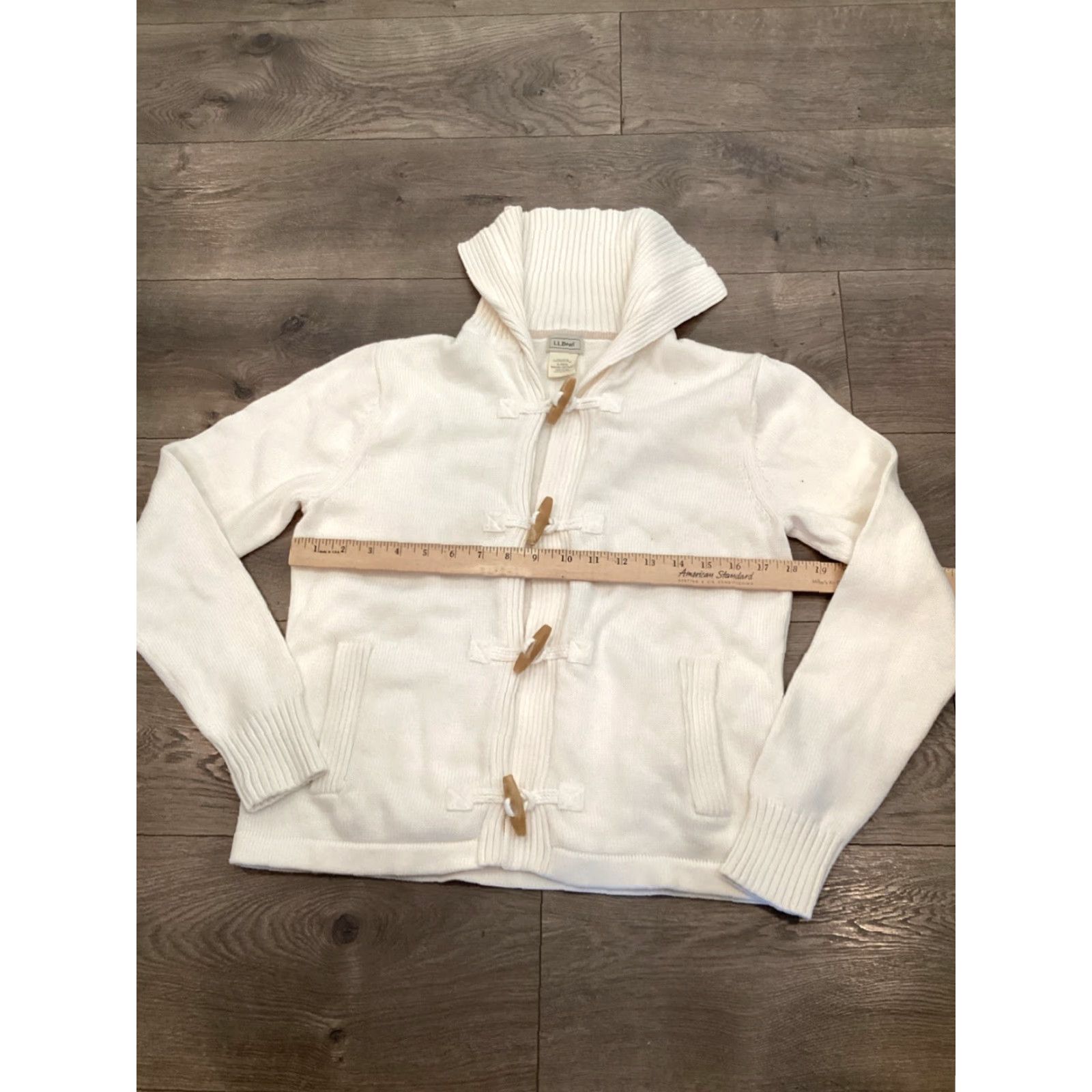 Vintage L.L. Bean Cable Knit Cardigan Sweater Collared Toggle Womens Small Cream 100% Cotton Size S / US 4 / IT 40 - 4 Thumbnail
