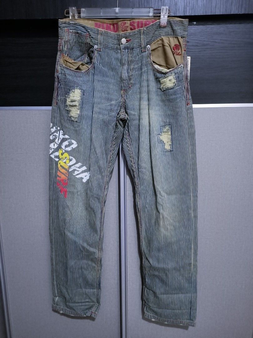 image of Surf Style x Vintage Piko Hawaiian Longboard Wear Distressed Nos in Hickory Stripe, Men's (Size 32)