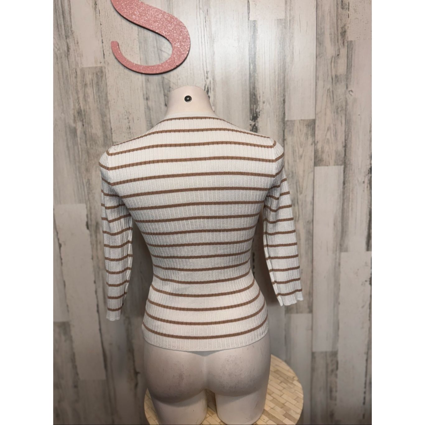 Other White & Brown Striped Henley Ribbed Knit Top – Small Size S / US 4 / IT 40 - 5 Thumbnail