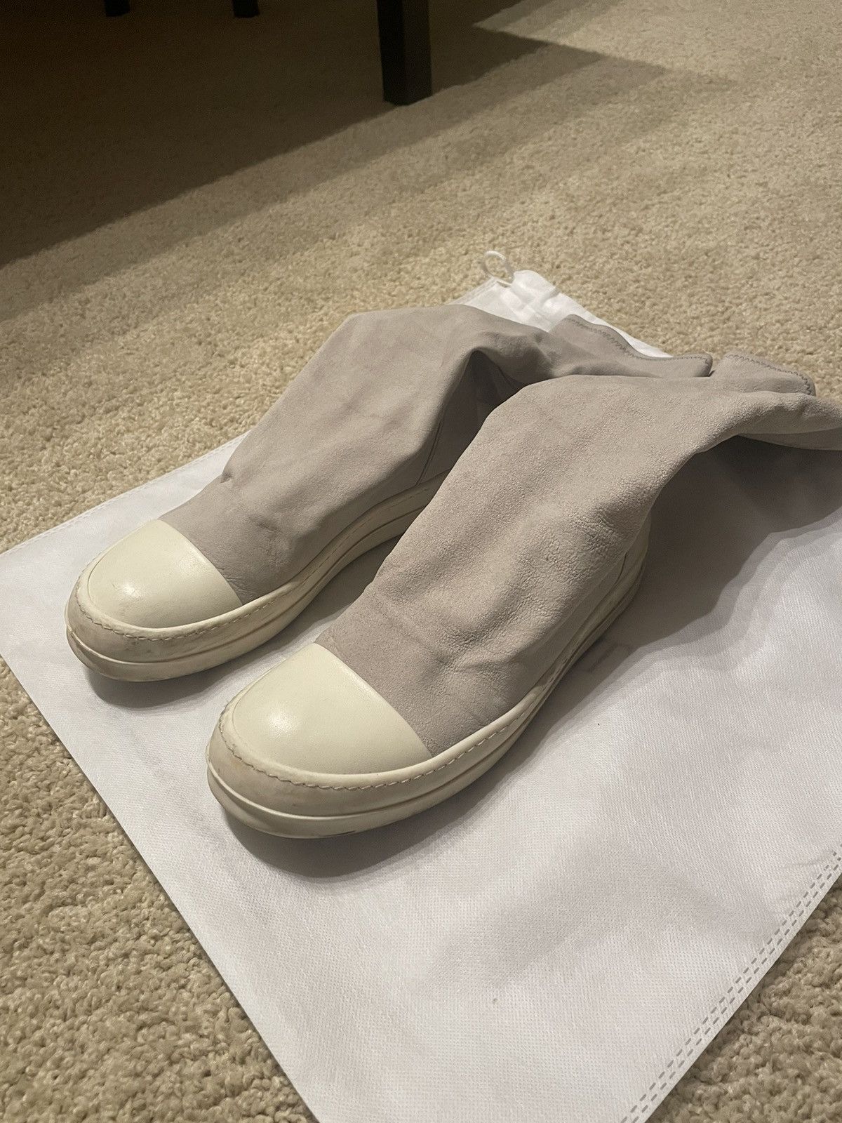 image of Rick Owens Ss17 Walrus Grey Suede Sock Ramones Shoes, Men's