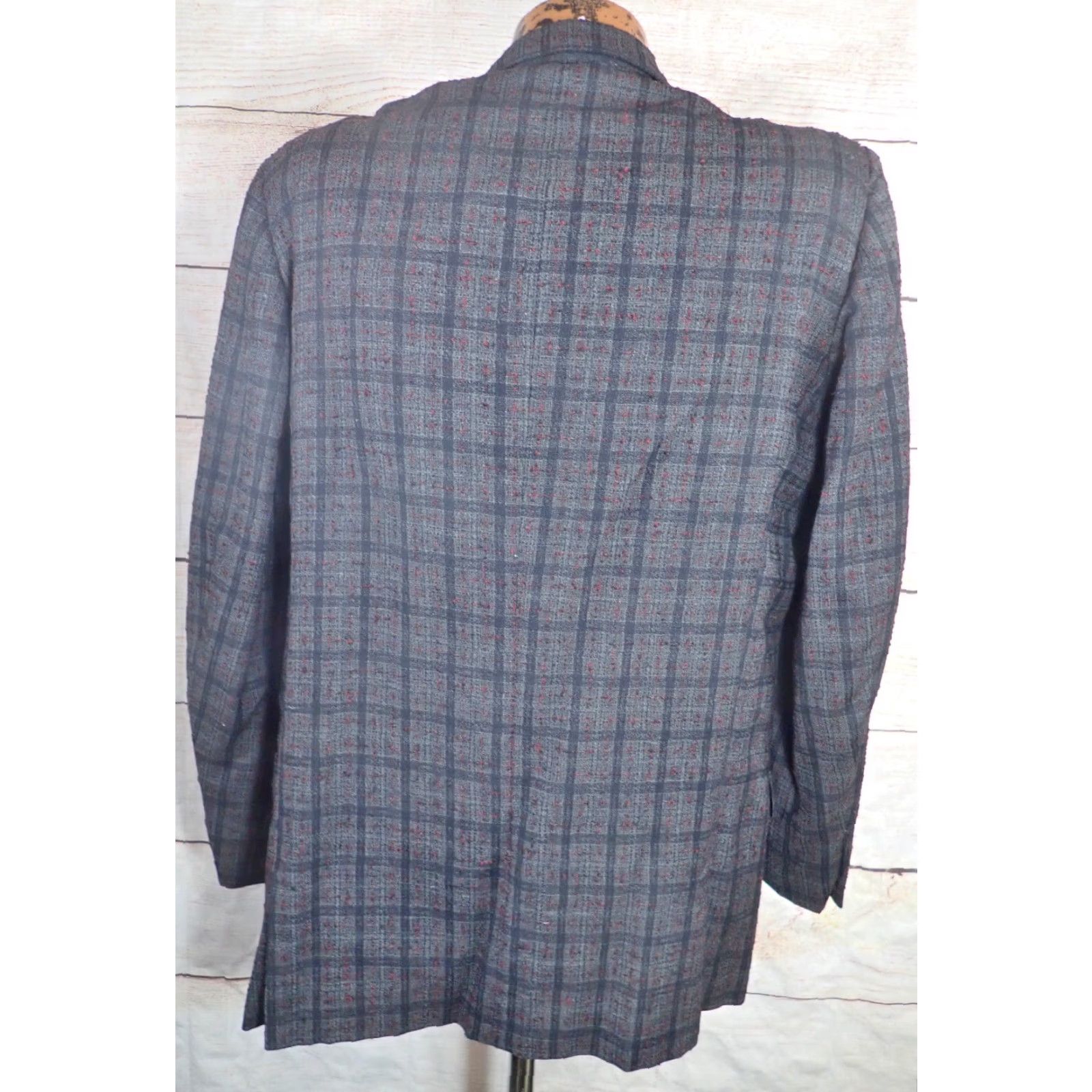 Vintage VINTAGE Berkeley Hall Wool Tweed Blazer Sport Coat 42 Black Plaid Fleck Classic Mens Size 42R - 3 Thumbnail