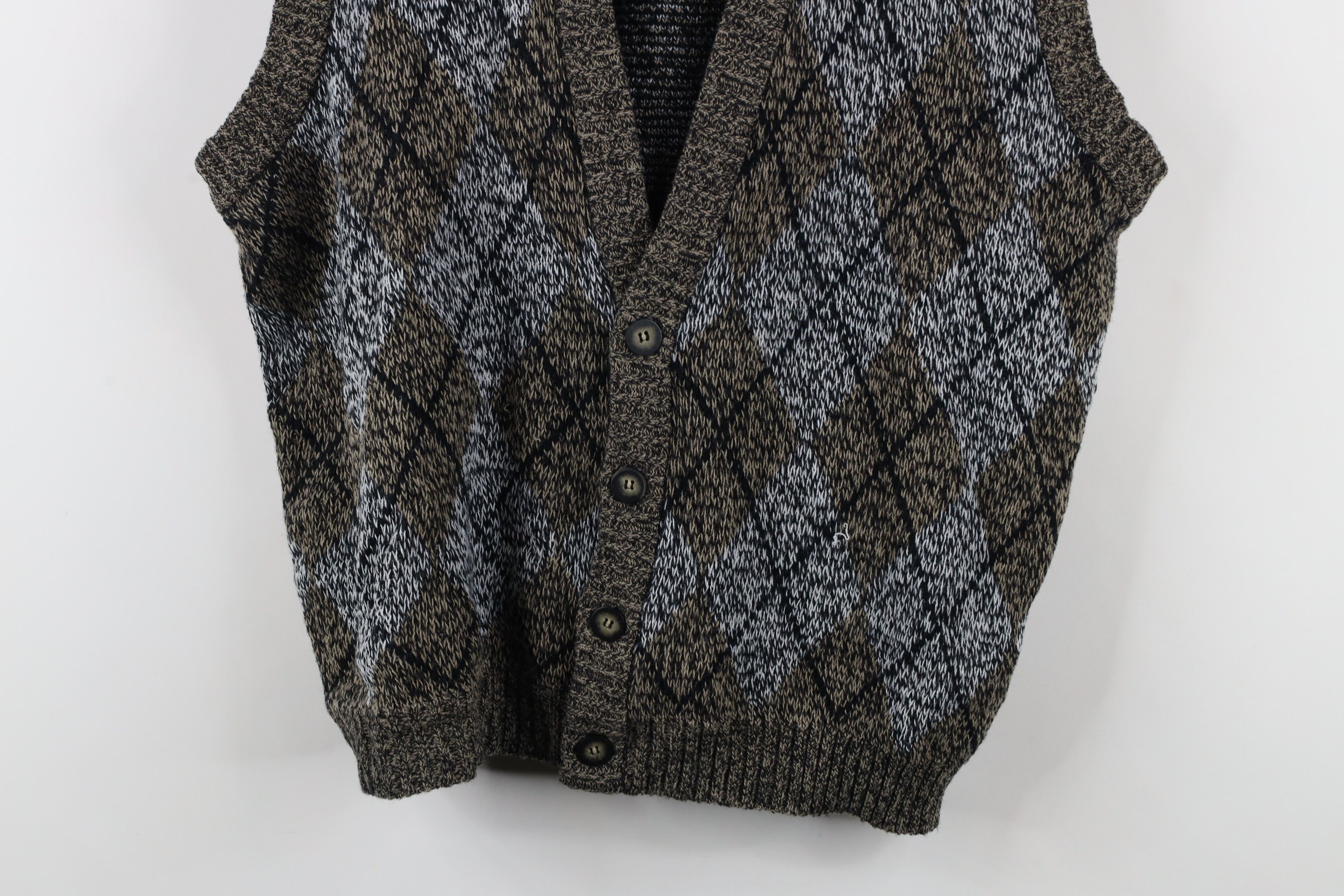 Vintage Vintage 90s Streetwear Diamond Knit Cardigan Sweater Vest Size US XL / EU 56 / 4 - 3 Thumbnail