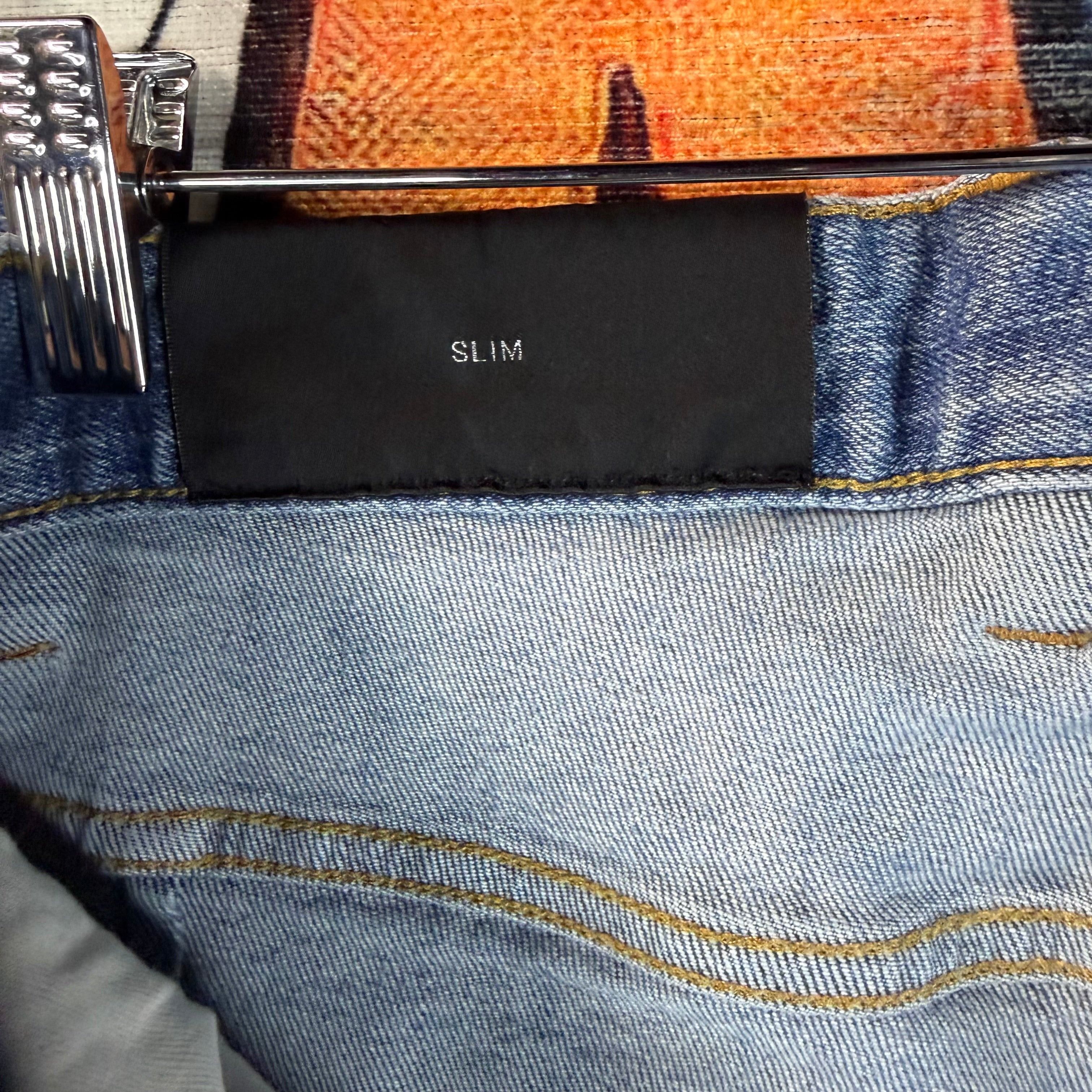 Balmain Balmain Distressed Motto Blue Jeans Size 29 Size US 29 - 6 Thumbnail