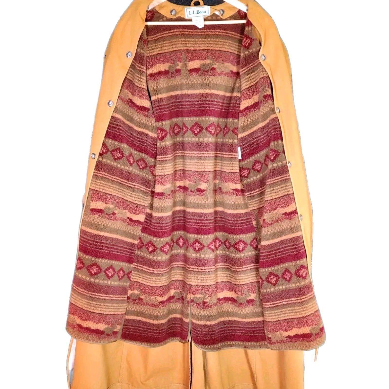 Vintage VINTAGE L.L. Bean Long Canvas Barn Chore Field Coat Rust Aztec Fleece Liner AQ42 Women’s Petite M Sized Coat Size M / US 6-8 / IT 42-44 - 4 Thumbnail