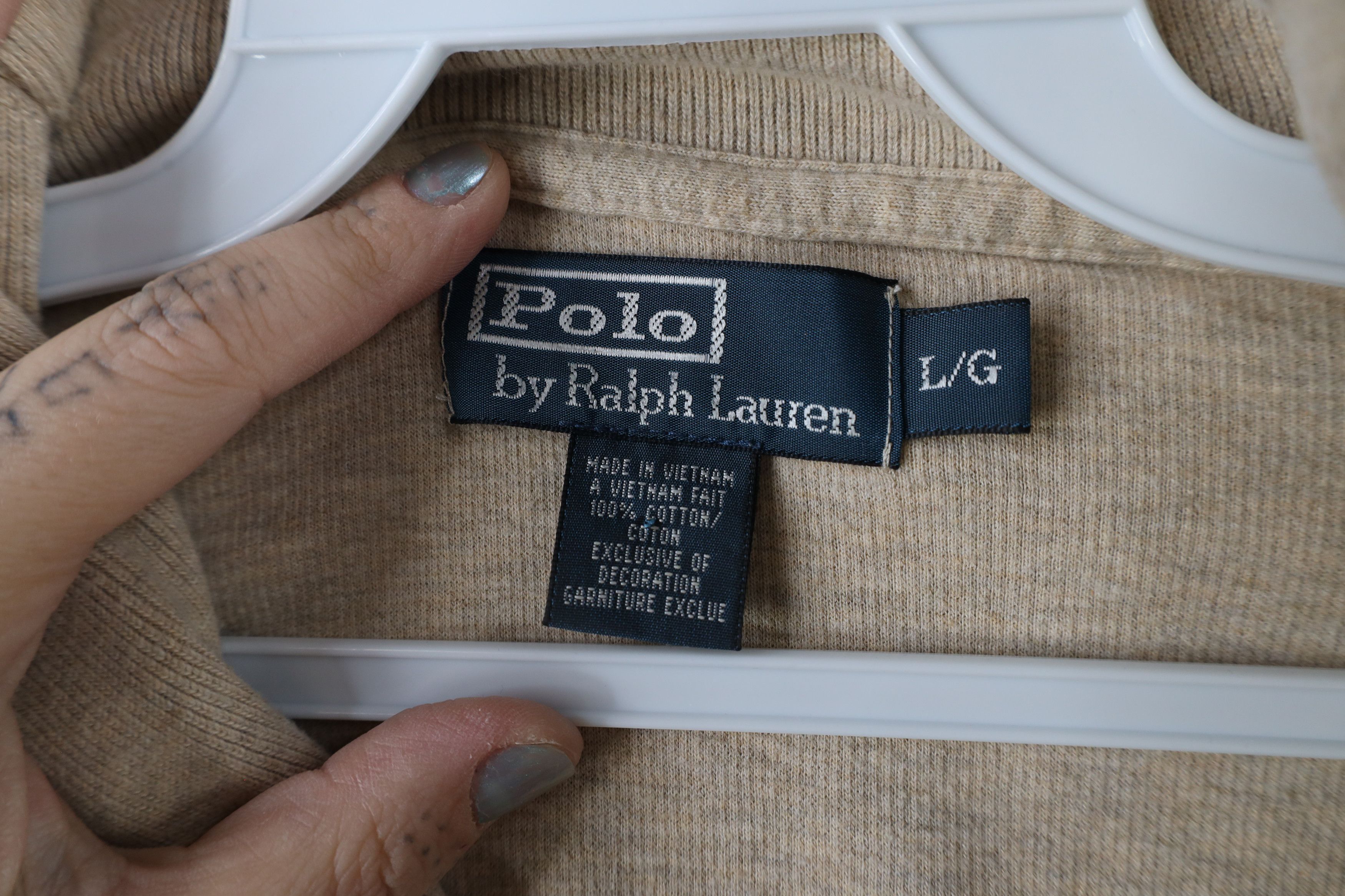 Ralph Lauren × Vintage Vintage 90s Ralph Lauren Knit Shawl Sweater Oatmeal Brown Size US L / EU 52-54 / 3 - 7 Thumbnail