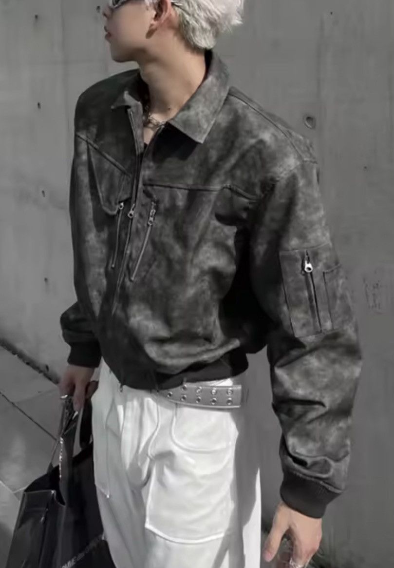 Japanese Brand Faded Suede Cropped Bomber PU Leather Jacket Size US XL / EU 56 / 4 - 10 Thumbnail