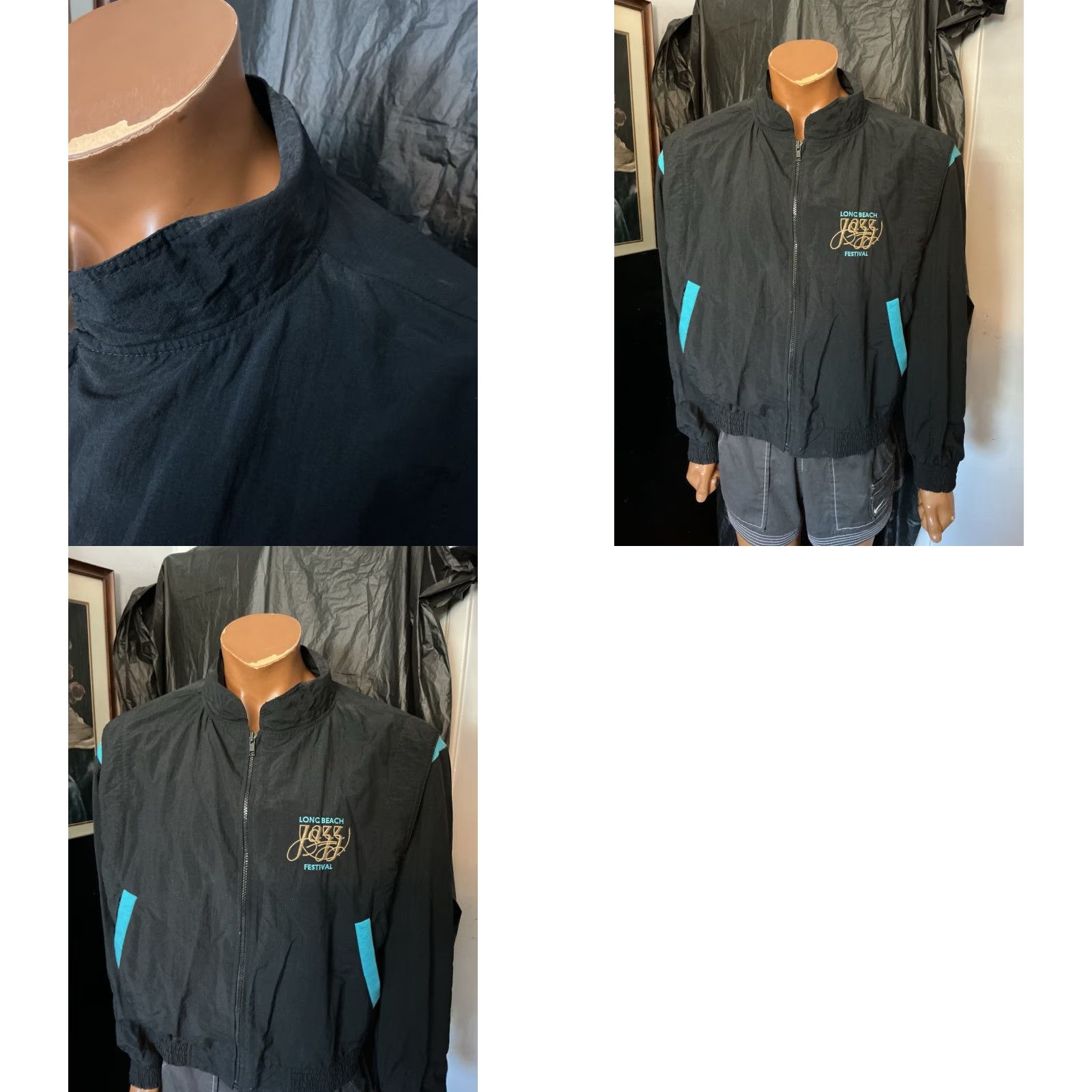 Vintage VINTAGE Le Jazz Shirt Windbreaker Zip Jacket Black Embroidered Long Beach Jazz Festival Sz. L Mens/Unisex 1990s Nylon Jacket Size US L / EU 52-54 / 3 - 9 Thumbnail