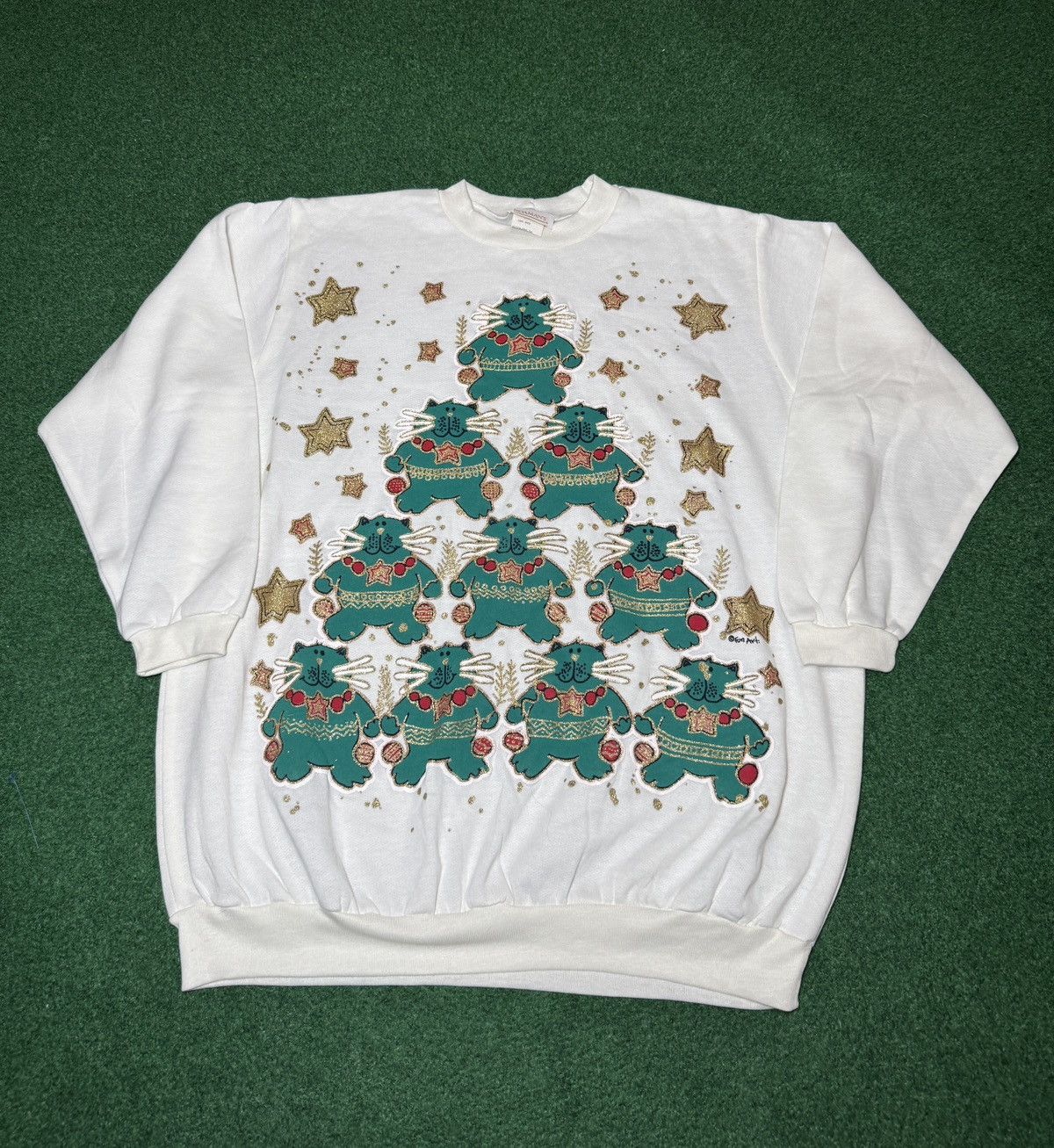 Vintage Vintage Ugly Christmas Tree Cat Sweater Large Sweatshirt Size US L / EU 52-54 / 3 - 1 Thumbnail