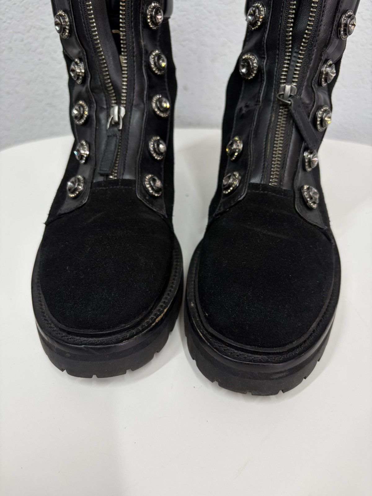 If Six Was Nine Balmain Rick Owens Style Crystal Zip Combat Boots Punk Goth Size US 7.5 / EU 40-41 - 13 Thumbnail
