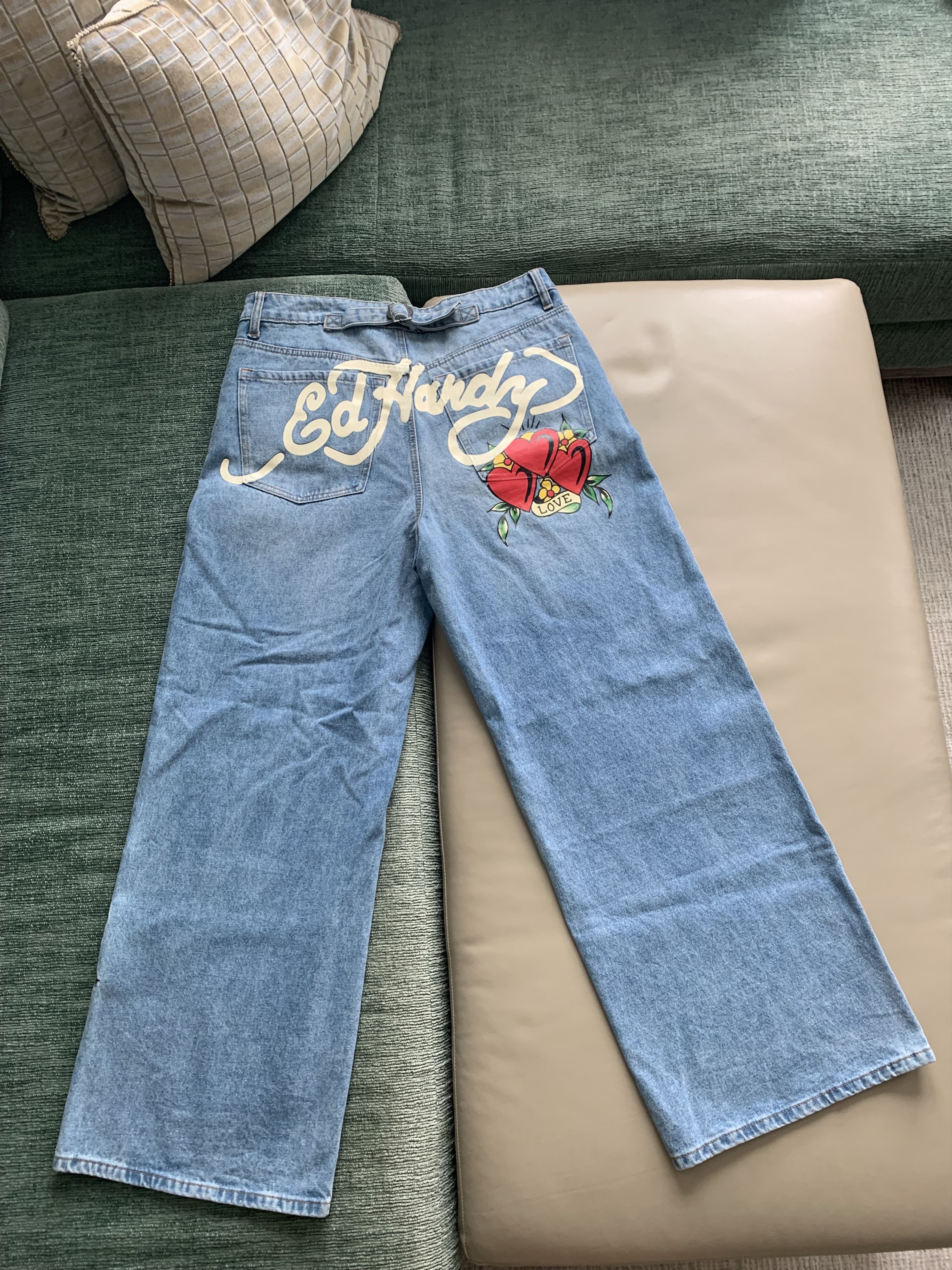 Ed Hardy Ed Hardy Jeans Heart Women's Size 32 Wide Leg Embroidered Size 32" / US 10 / IT 46 - 2 Thumbnail