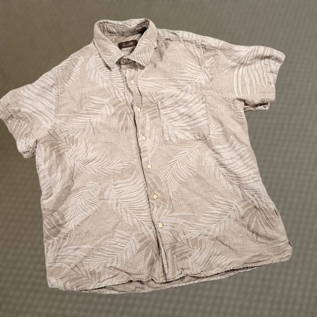 Tasso Elba Tasso Elba Shirt Mens XL Beige Palm Leaf Hawaiian Silk Linen Blend Button Up Size US XL / EU 56 / 4 - 1 Thumbnail