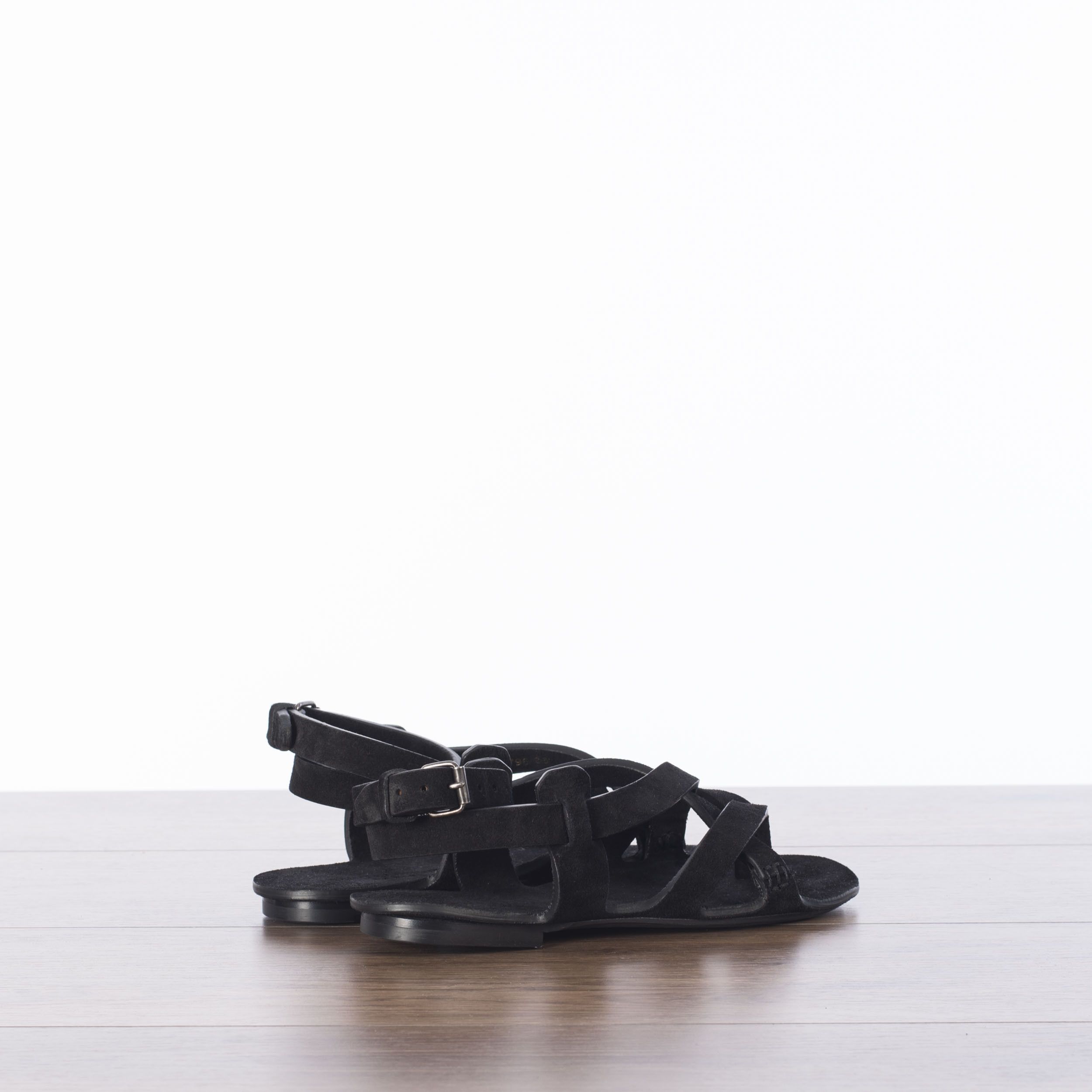 Saint Laurent Paris Culver Flat Buckle Sandals In Black Suede Size US 6 / IT 36 - 8 Thumbnail