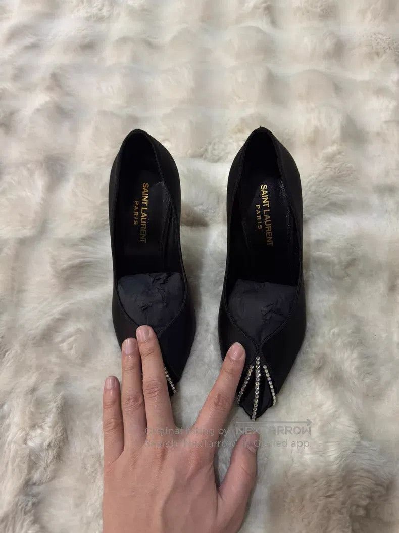Saint Laurent Paris Saint Laurent Paris Crystal-Adorned Satin High-Heeled Shoe Size US 6.5 / IT 36.5 - 6 Thumbnail