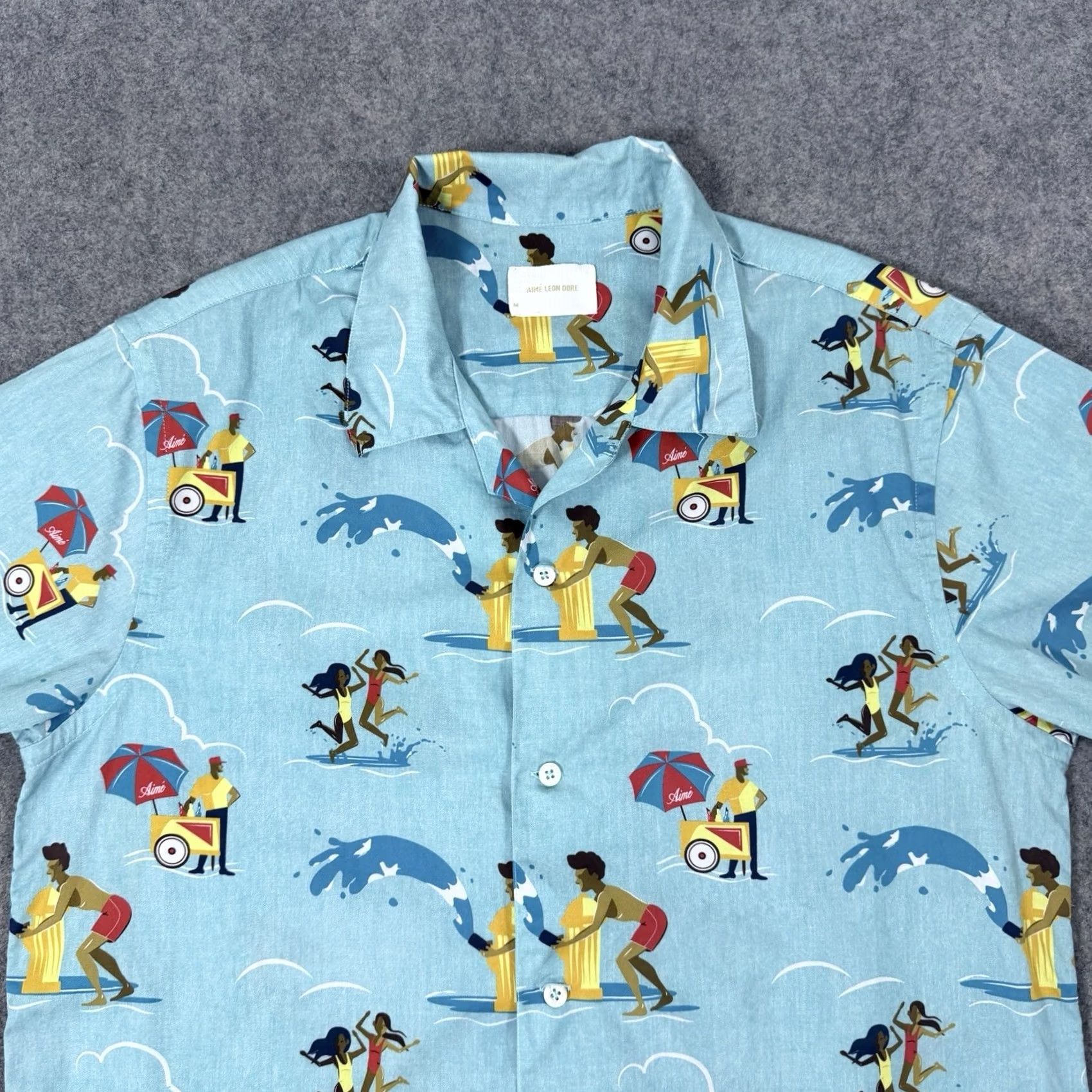 Aime Leon Dore Aime Leon Dore Hawaiian Party Casual Button-Up Shirt Mens Medium Blue Graphic Print Short Sleeve Shirt Size US M / EU 48-50 / 2 - 2 Thumbnail