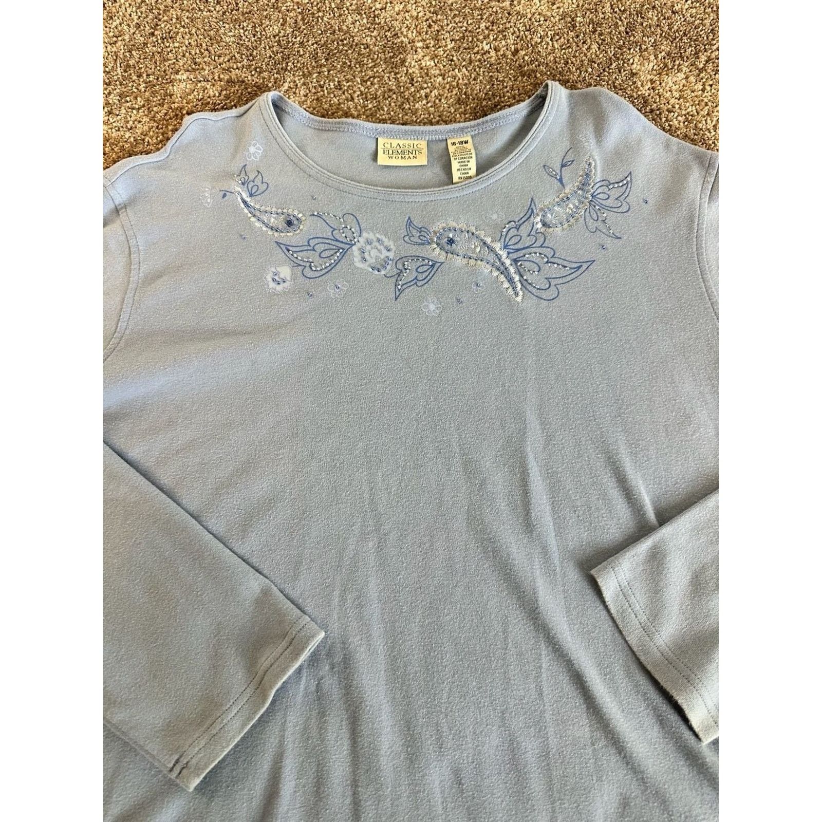 Other Woman Light Blue Embroidered Long Sleeve16-18W Size XXL / US 16-18 / IT 52-54 - 2 Thumbnail