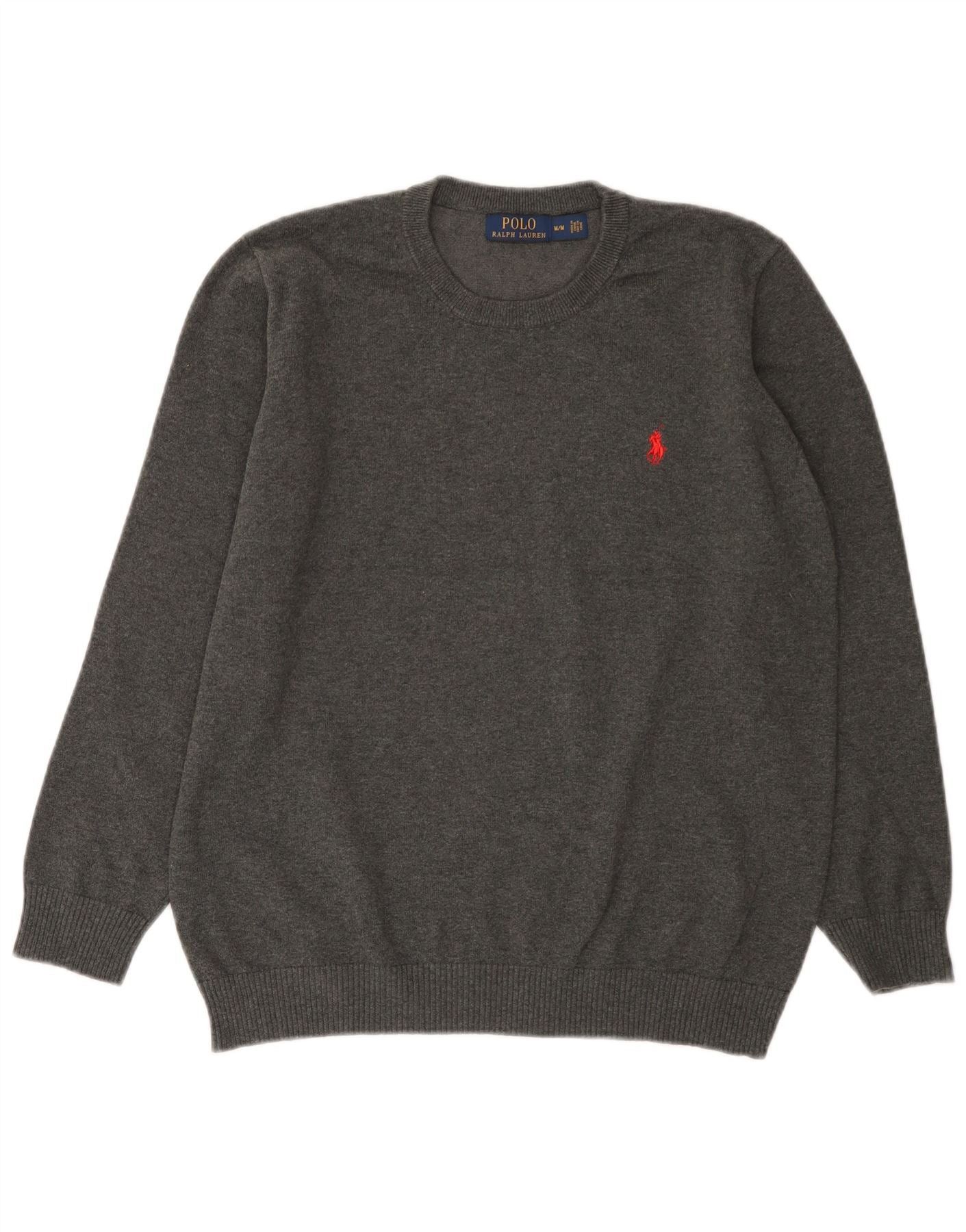 Polo Ralph Lauren Womens Crew Neck Jumper Sweater UK 14 Medium Grey Cotton Size M / US 6-8 / IT 42-44 - 1 Thumbnail