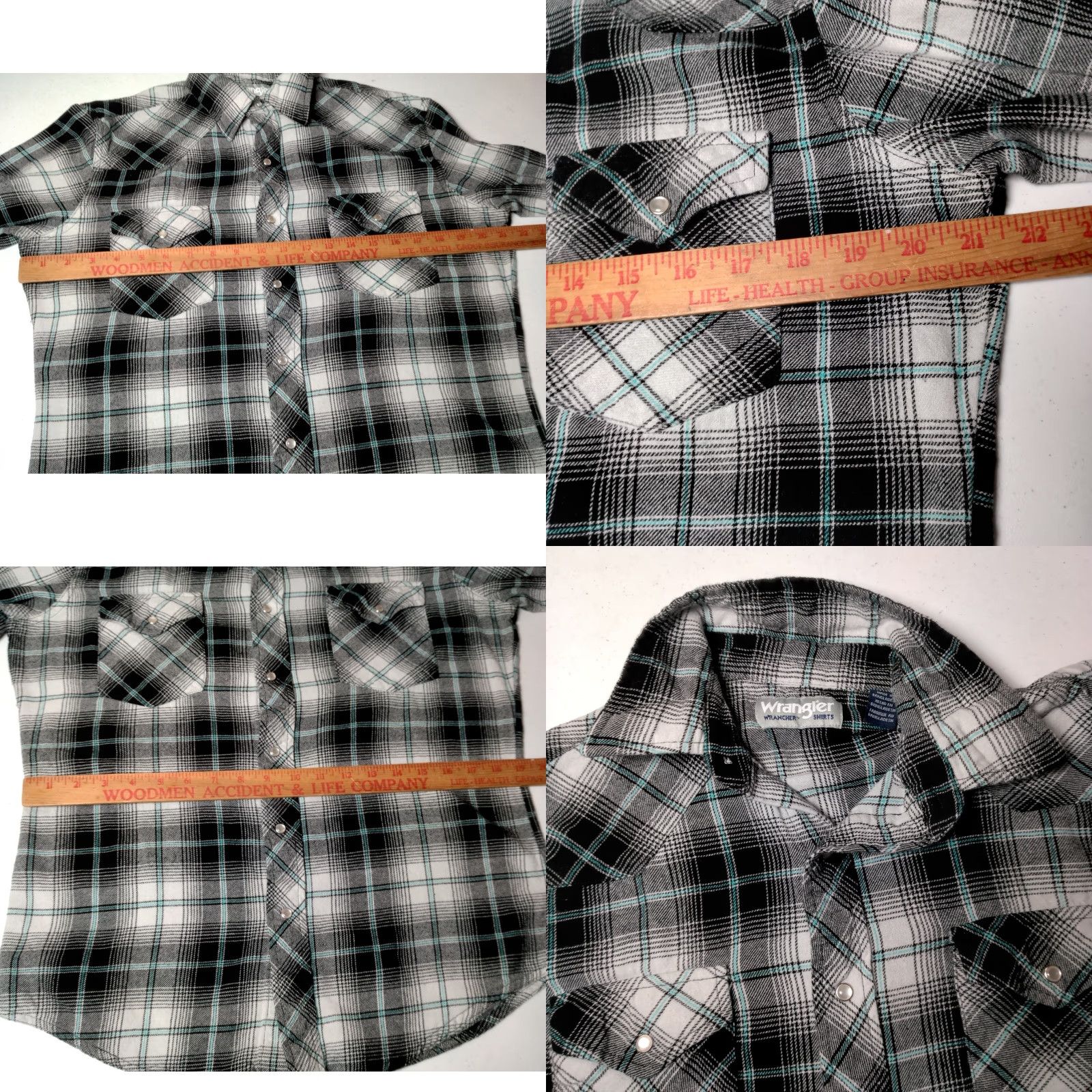 Wrangler VINTAGE Wrangler Wrancher Shirt Men Medium Western Wear Flannel Black Plaid Snap Button-Up Long Sleeve Cowboy 90s Mens Regular Size US M / EU 48-50 / 2 - 8 Thumbnail