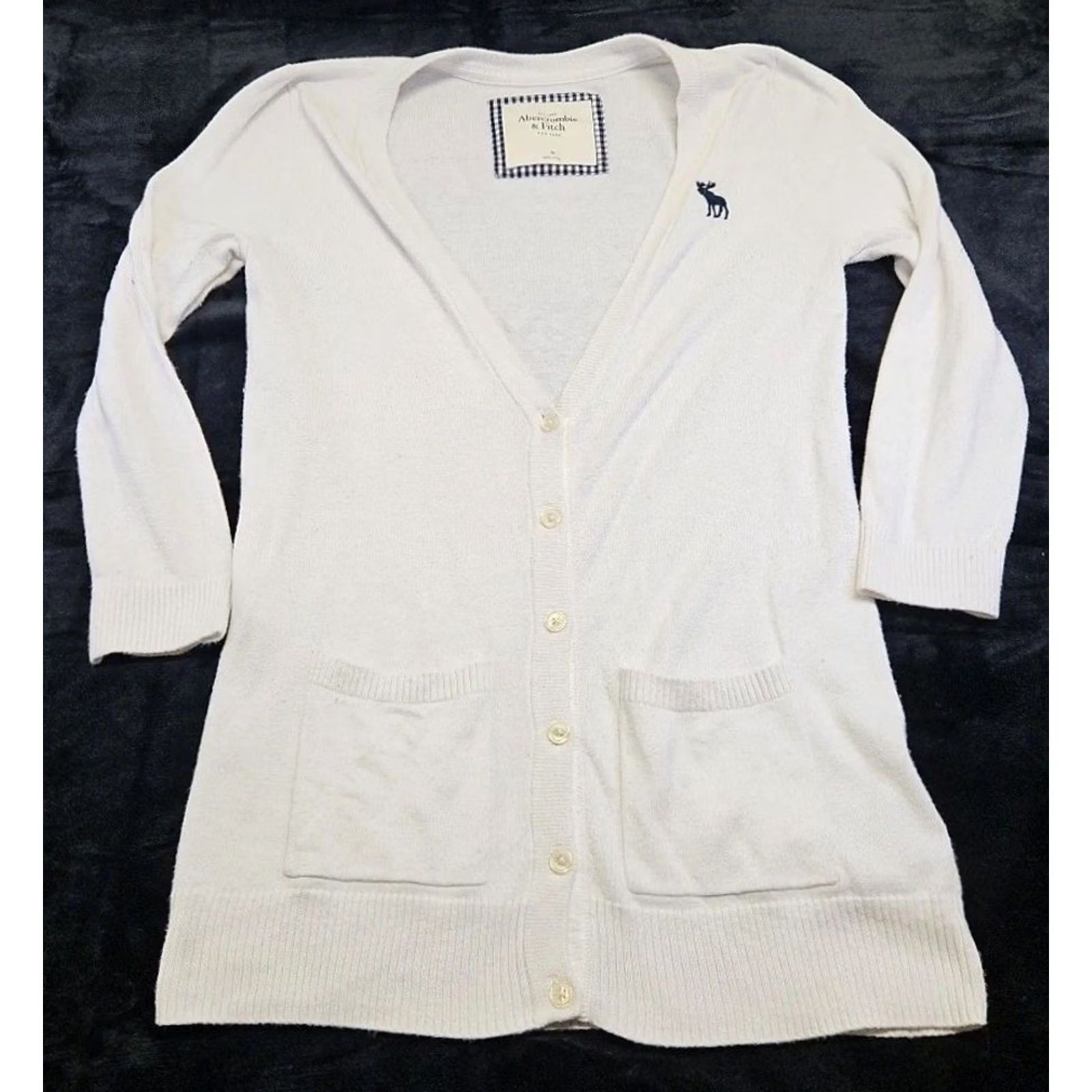 Abercrombie & Fitch Abercrombie & Fitch Cardigan Women’s V-Neck White Moose Logo M Sweater Preppy Long Sleeve Womens Size M / US 6-8 / IT 42-44 - 2 Thumbnail