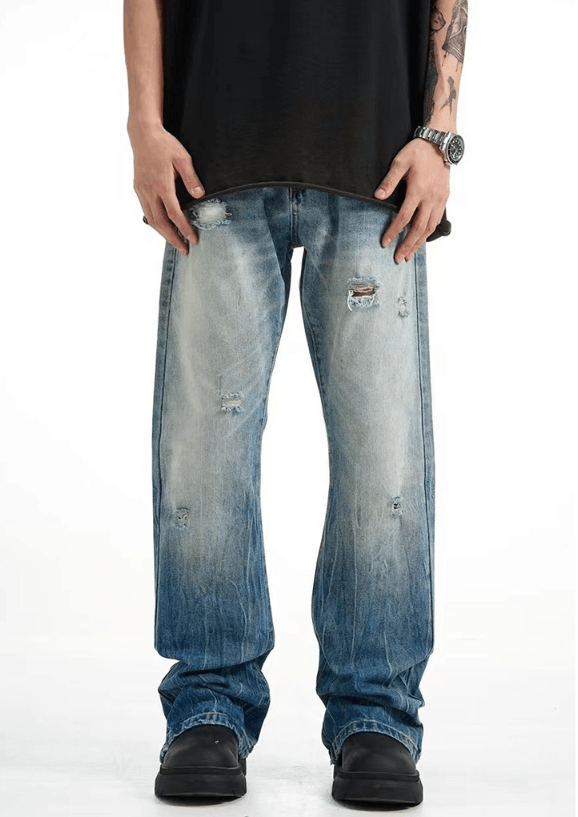 Jean American men's retro flared gradient washed ripped jeans Size US 32 / EU 48 - 1 Thumbnail