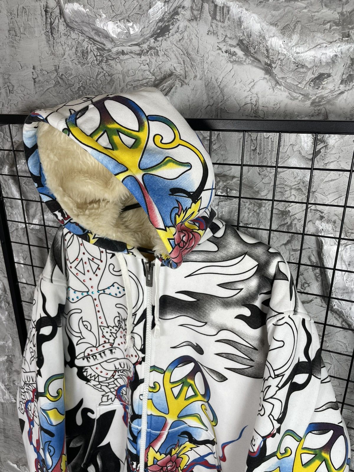Ed Hardy Really Point Y2K Vintage Tattoo Fur Jacket Affliction Style Size US XL / EU 56 / 4 - 4 Thumbnail