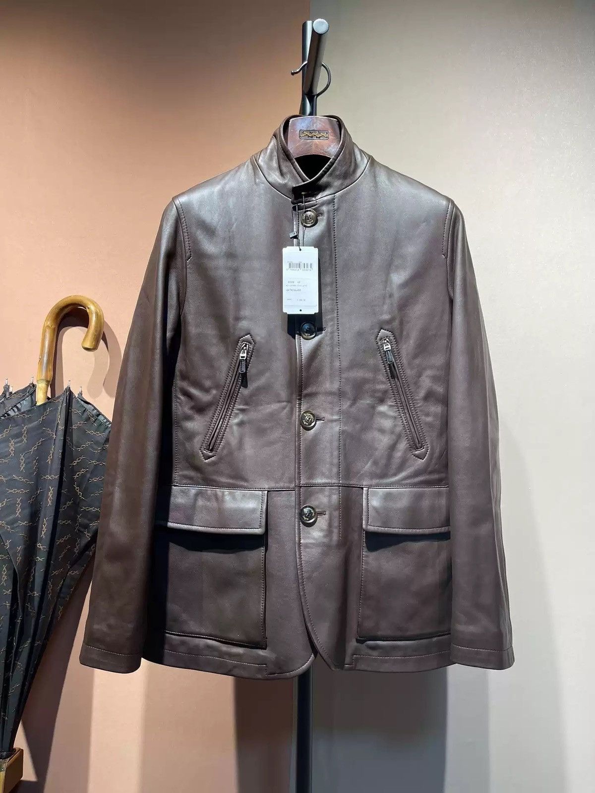 image of Ermenegildo Zegna Leather Insulated Field Jacket in Brown, Men's (Size Medium)