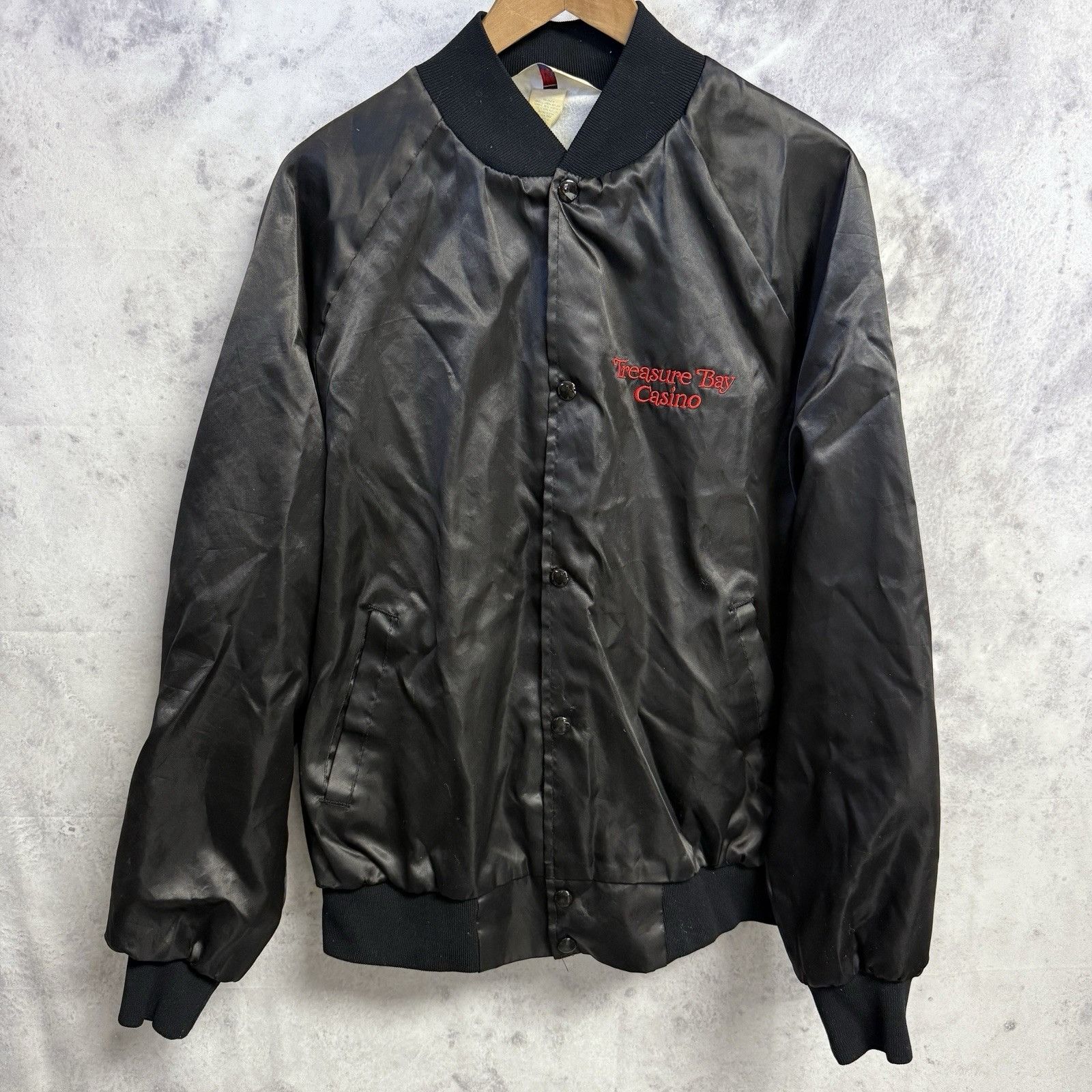Vintage Vintage 80s Treasure Bay Casino Satin Jacket Black Snap Bomb Size US L / EU 52-54 / 3 - 2 Thumbnail