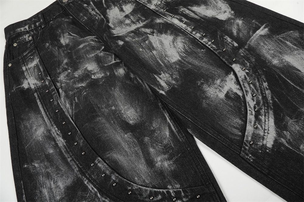 Vintage Punk men's loose wide-leg ink-splashed paint jeans Size US 32 / EU 48 - 4 Thumbnail
