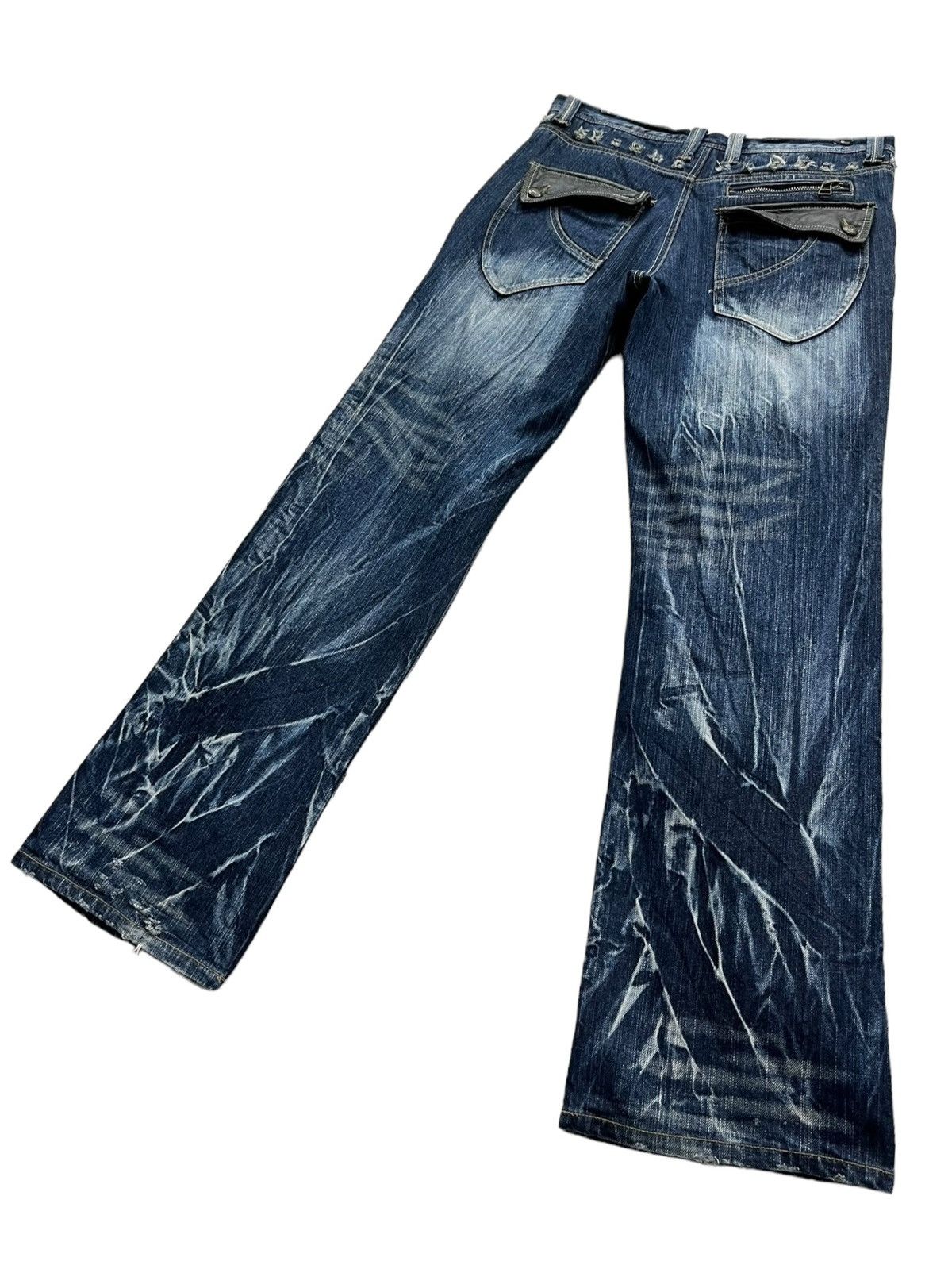 Beauty Beast × If Six Was Nine × Tornado Mart FYE🔥Vtg 90’s TRIXY Punk Studded Acid Wash Blue Flare Denim Size US 33 - 4 Thumbnail