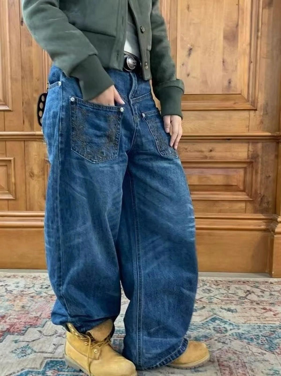Vintage Blue Wide Leg Denim Jeans, Baggy Casual Jeans Size US 30 / EU 46 - 2 Thumbnail