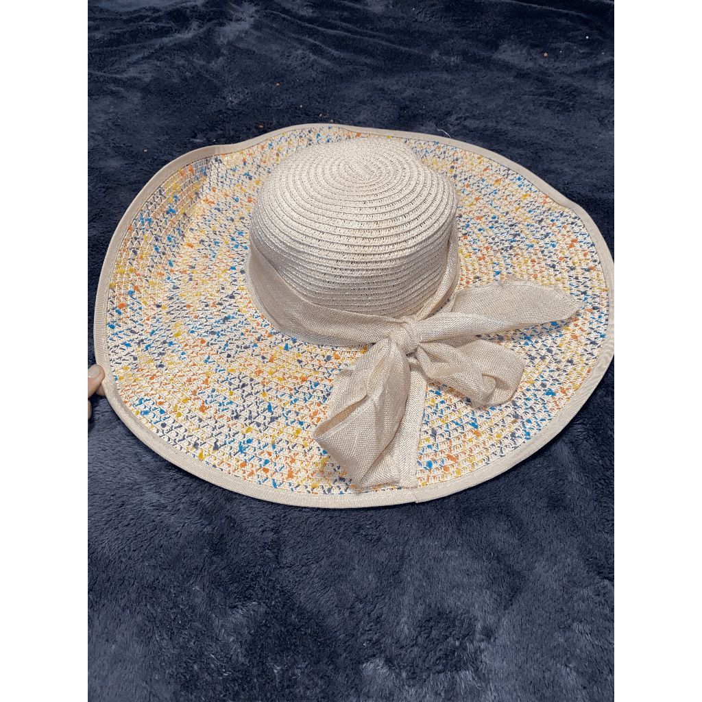 Lucky Brand Lucky 7 USA Beige w/Yellow, Orange, Blue, Straw Floppy Bow S Size ONE SIZE - 1 Thumbnail