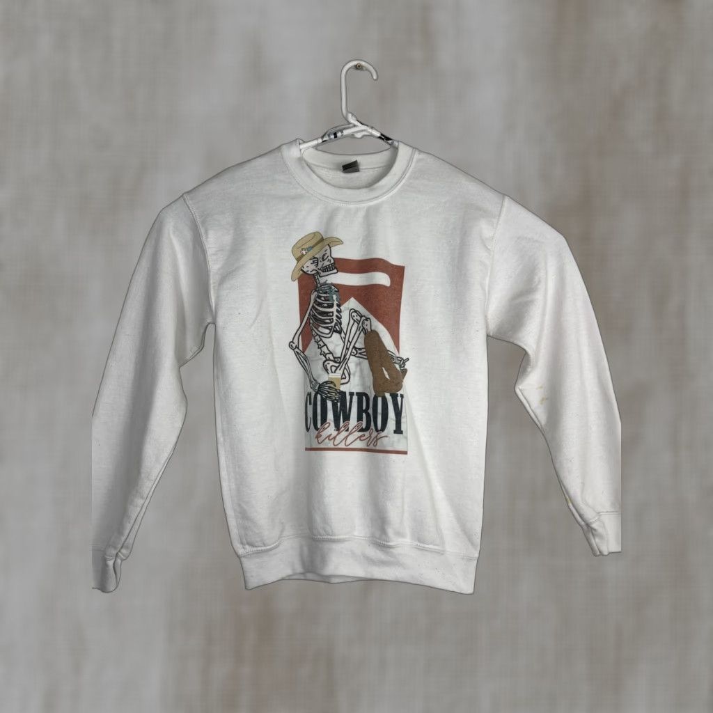 Gildan VINTAGE Gildan Womens Crew Neck Sweater Cowboys Cowgirl White Small Pullover Candy Cotton Blend Size S / US 4 / IT 40 - 1 Thumbnail
