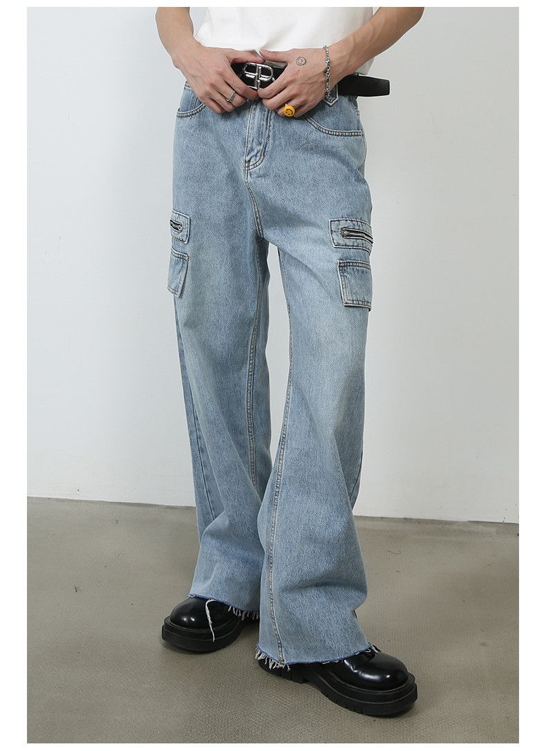Japanese Brand × Jean Washed casual straight-leg men's versatile cargo jeans Size US 32 / EU 48 - 4 Thumbnail