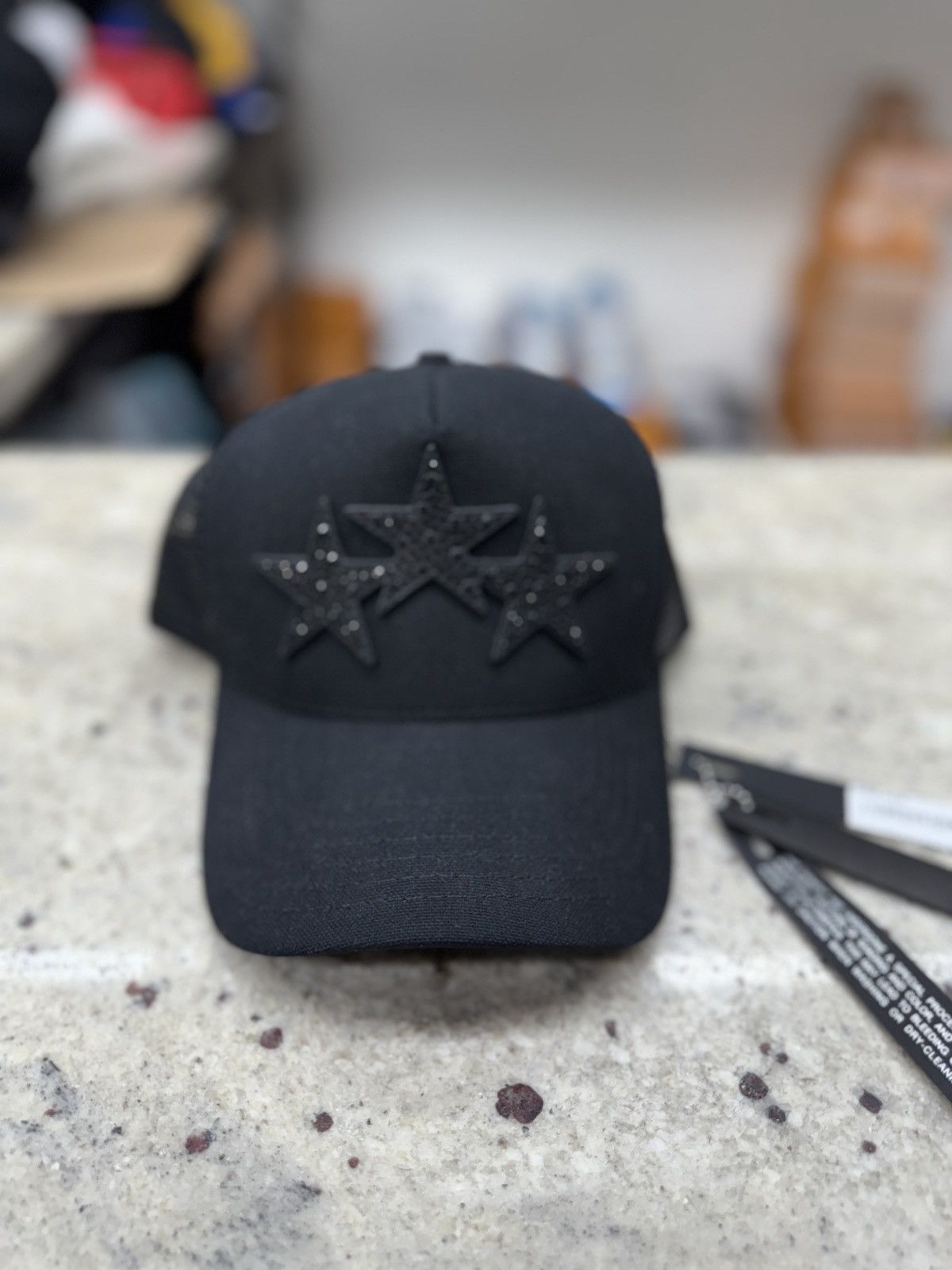 Amiri Amiri Black 3 Star Crystal Trucker Hat | Grailed