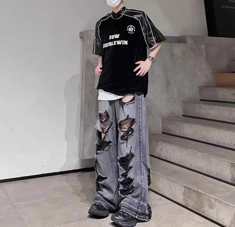 Japanese Brand Vintage wide leg loose distressed jeans Size US 32 / EU 48 - 3 Thumbnail