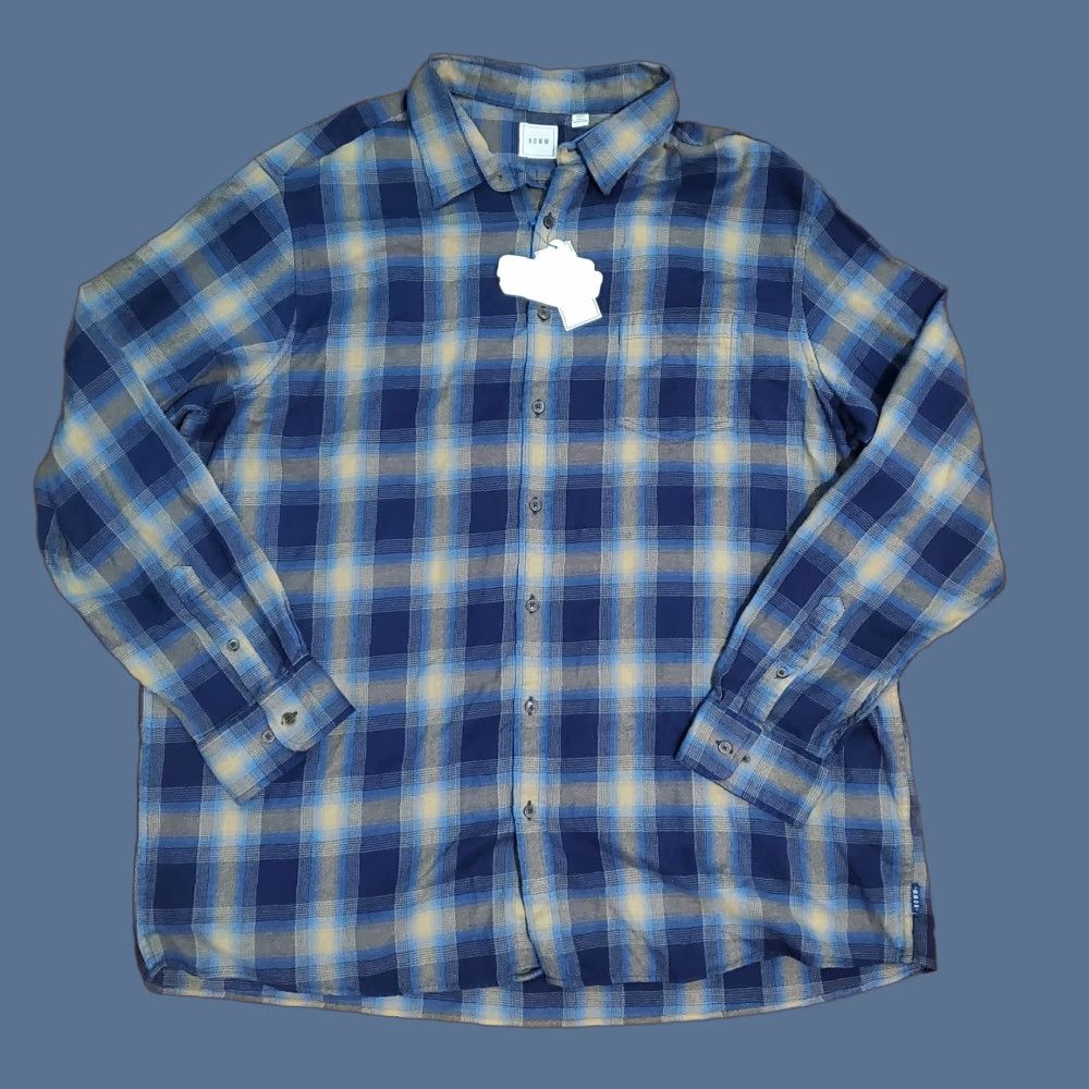 Vintage ROWM Flannel Shirt Button-Up Open Road Brown Blue Plaid Mens 3XT Tall New Size US XXL / EU 58 / 5 - 1 Thumbnail