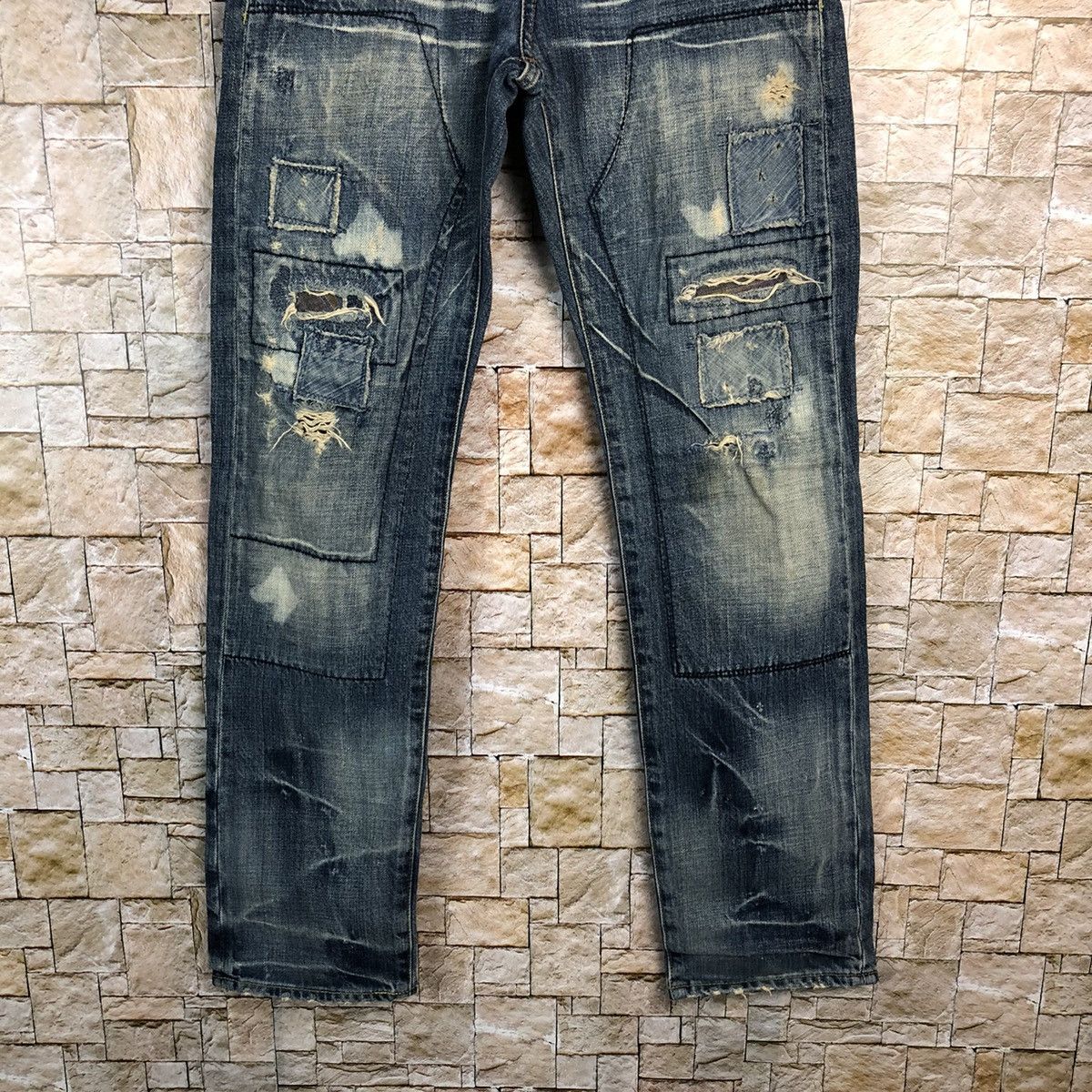 Japanese Brand Bartack Works Blue Distressed Denim Pants #A143 Size US 27 - 3 Thumbnail