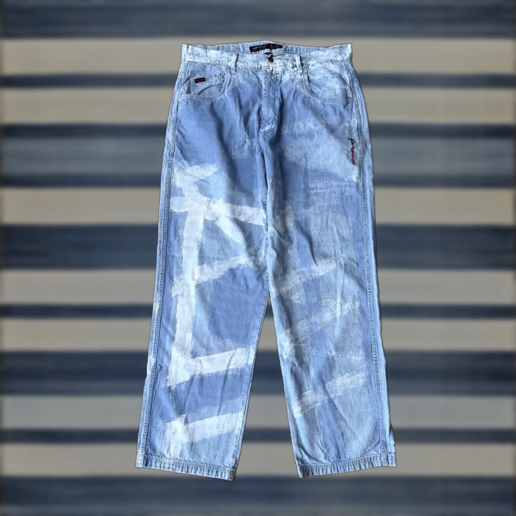 Fubu VINTAGE FUBU Baggy Jeans Men 38x34 Denim Straight Hip Hop 5-Pocket Stains Paint Splatter Blue Mens Size US 33 - 1 Thumbnail