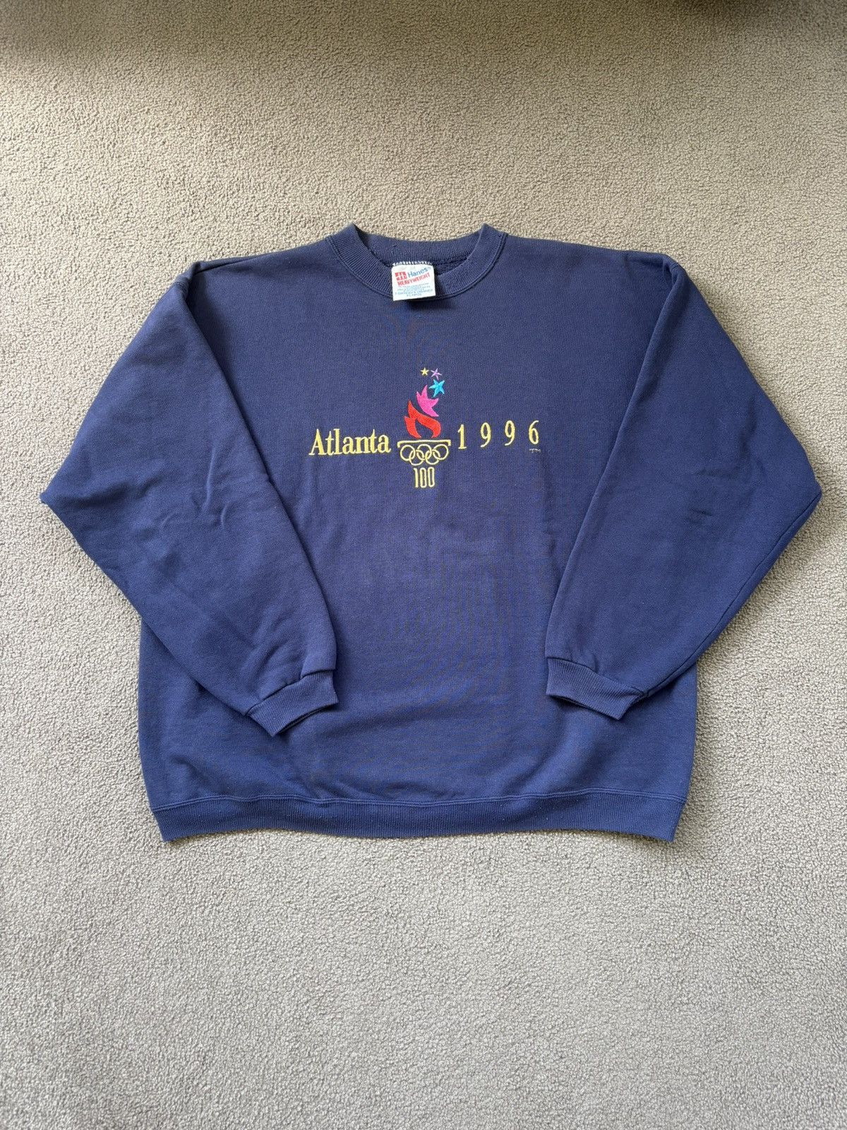 Vintage Atlanta 1996 Olympic Navy Crewneck Sweatshirt Size US XL / EU 56 / 4 - 3 Thumbnail