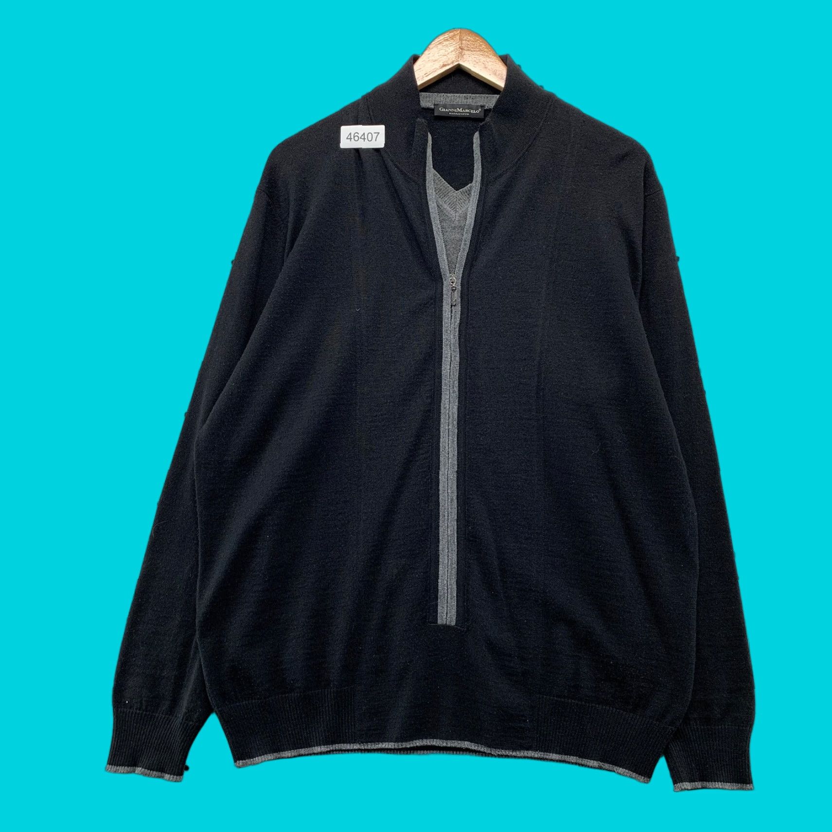 Vintage Gianni Marcelo Merino Wool Sweater Cardigan Mens Large Black Gray Layered Zip Shirt (note: ensure single category word) Size US L / EU 52-54 / 3 - 1 Thumbnail