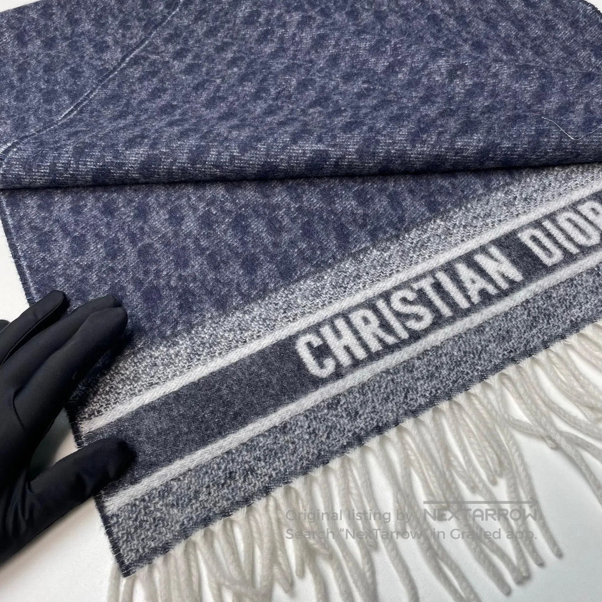 Dior Dior Navy blue cashmere fringed scarf| Size ONE SIZE - 6 Thumbnail