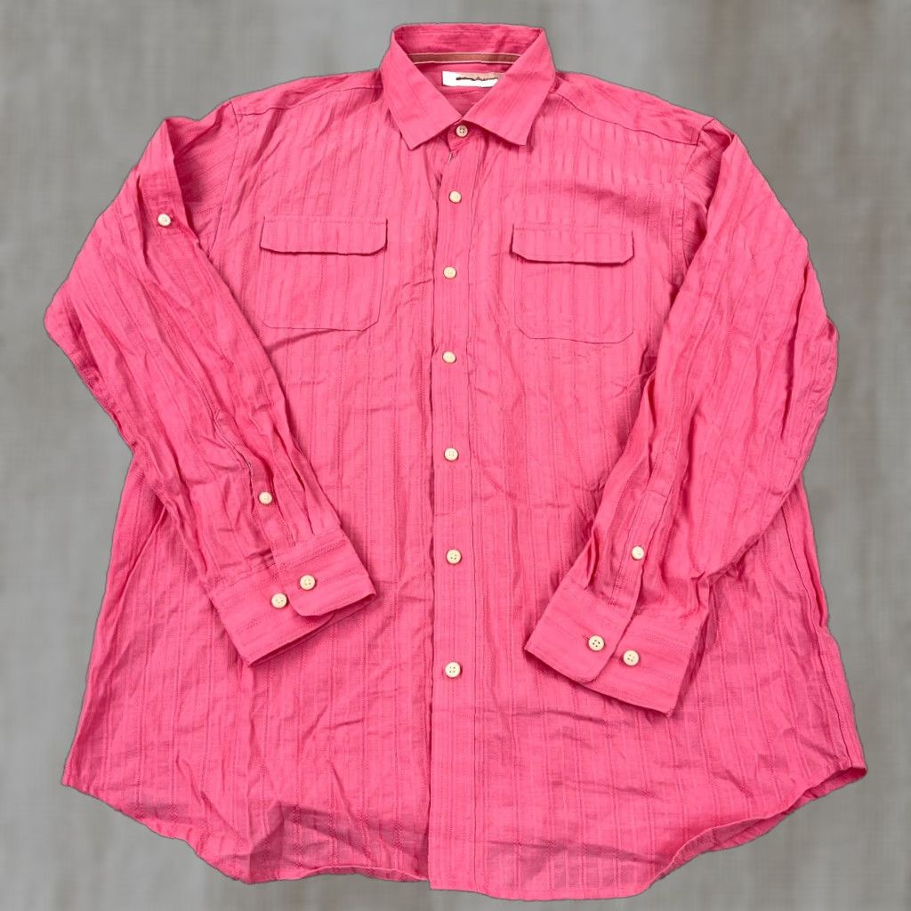 Tommy Bahama Tommy Bahama Shirt Men Large Pink Linen Button Up Relax Hawaiian Beach Camp Size US L / EU 52-54 / 3 - 1 Thumbnail